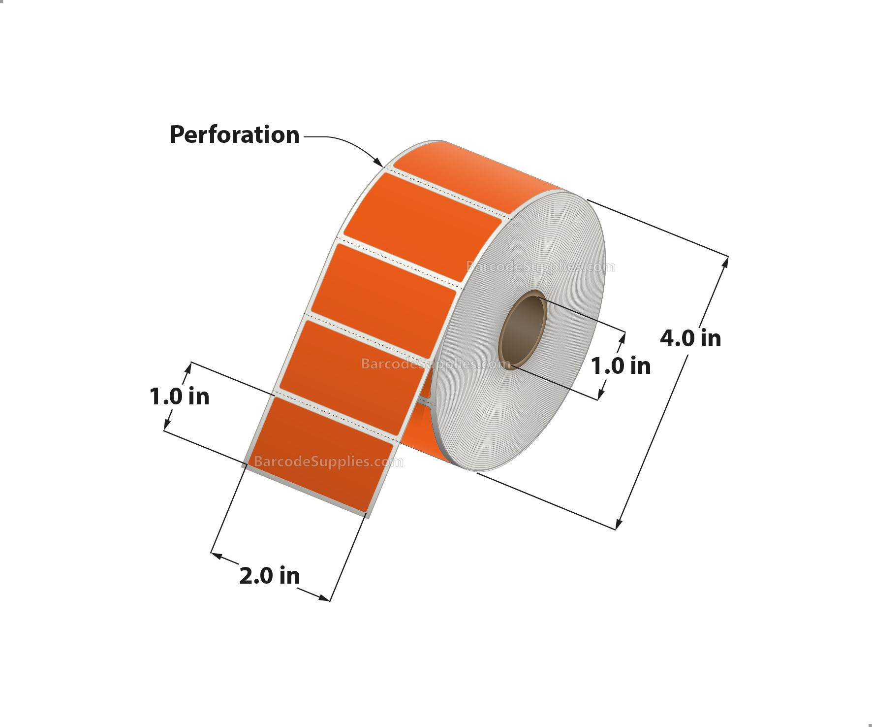 2 x 1 Direct Thermal Orange Labels With Acrylic Adhesive - Perforated - 1375 Labels Per Roll - Carton Of 12 Rolls - 16500 Labels Total - MPN: RD-2-1-1375-OR