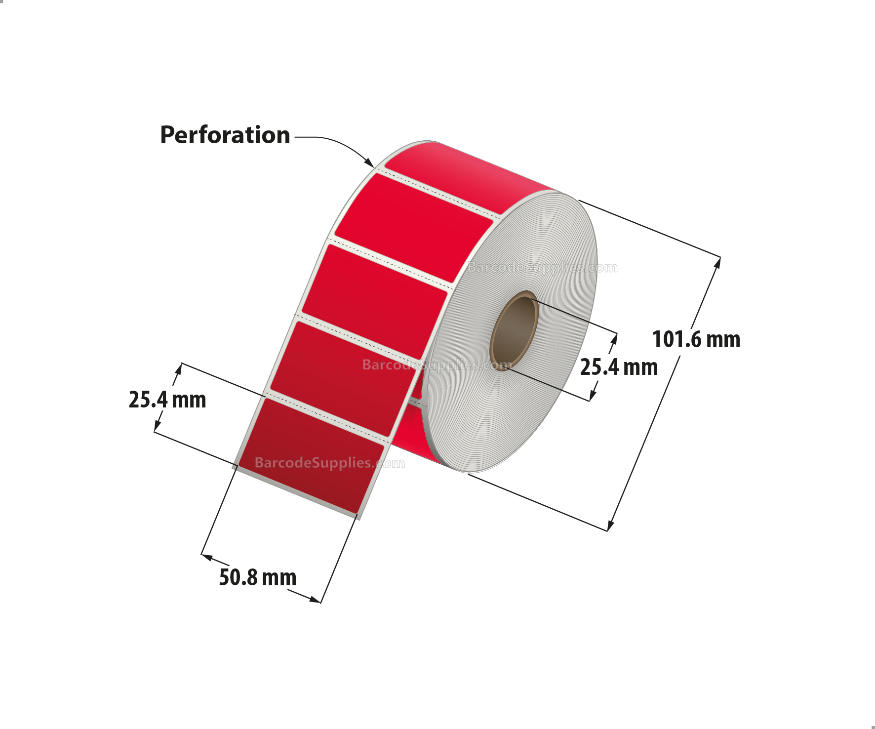 2 x 1 Direct Thermal Red Labels With Acrylic Adhesive - Perforated - 1375 Labels Per Roll - Carton Of 12 Rolls - 16500 Labels Total - MPN: RD-2-1-1375-RD