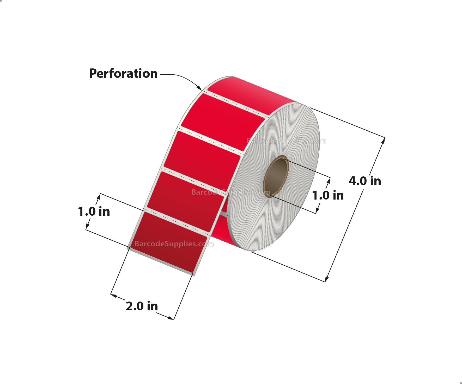 2 x 1 Direct Thermal Red Labels With Acrylic Adhesive - Perforated - 1375 Labels Per Roll - Carton Of 12 Rolls - 16500 Labels Total - MPN: RD-2-1-1375-RD