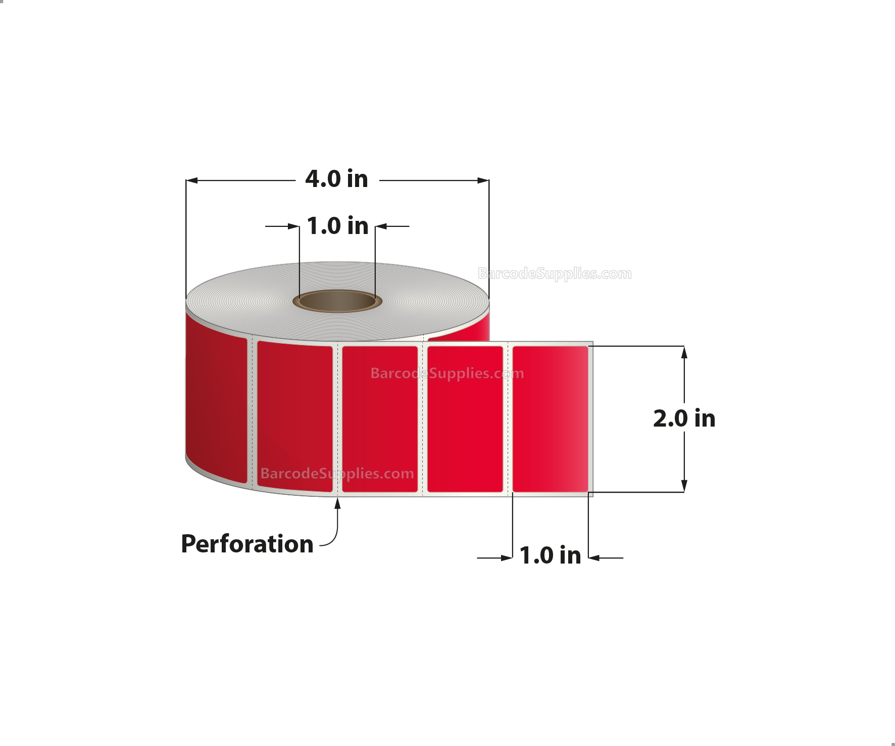2 x 1 Direct Thermal Red Labels With Acrylic Adhesive - Perforated - 1375 Labels Per Roll - Carton Of 12 Rolls - 16500 Labels Total - MPN: RD-2-1-1375-RD