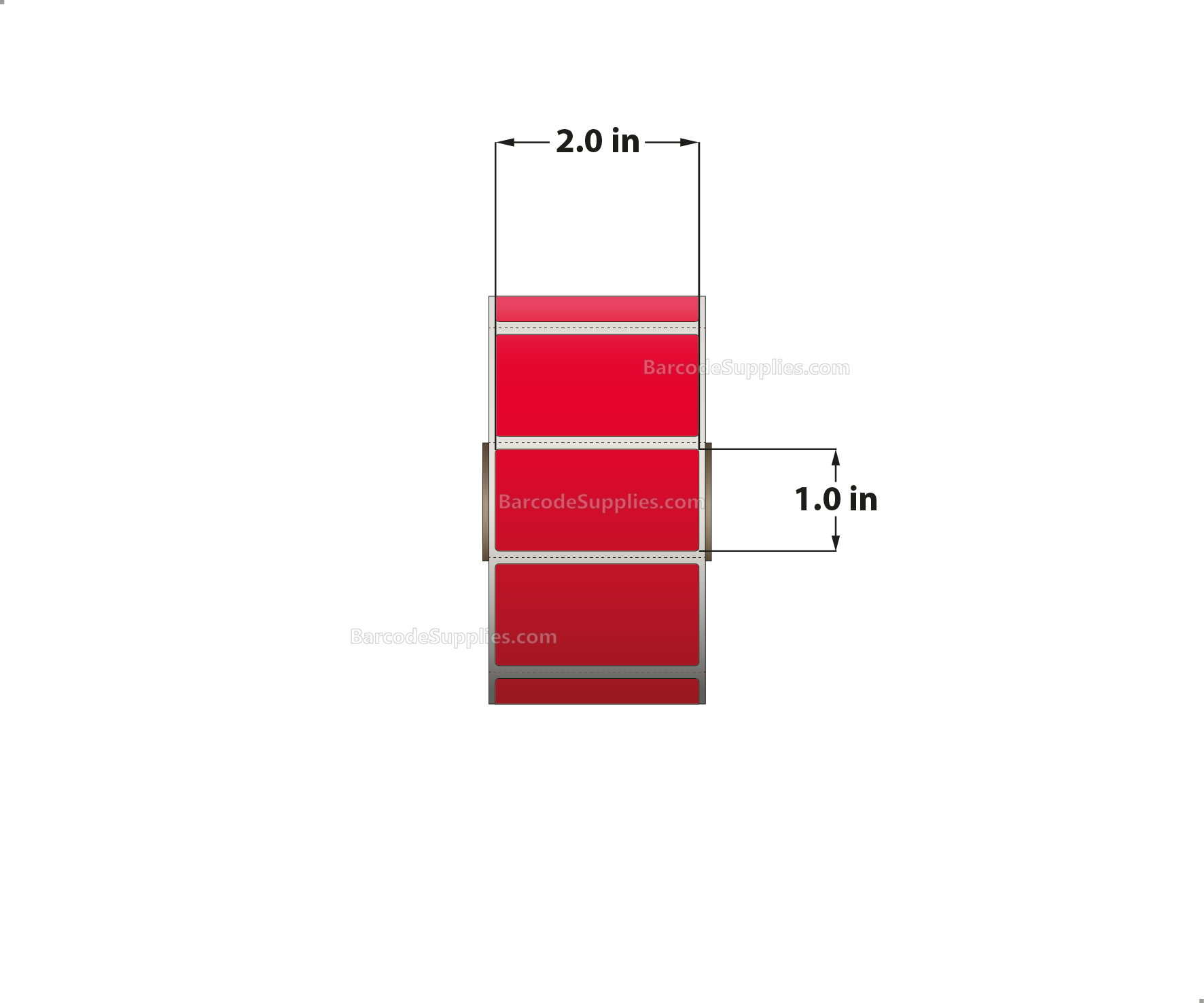 2 x 1 Direct Thermal Red Labels With Acrylic Adhesive - Perforated - 1375 Labels Per Roll - Carton Of 12 Rolls - 16500 Labels Total - MPN: RD-2-1-1375-RD