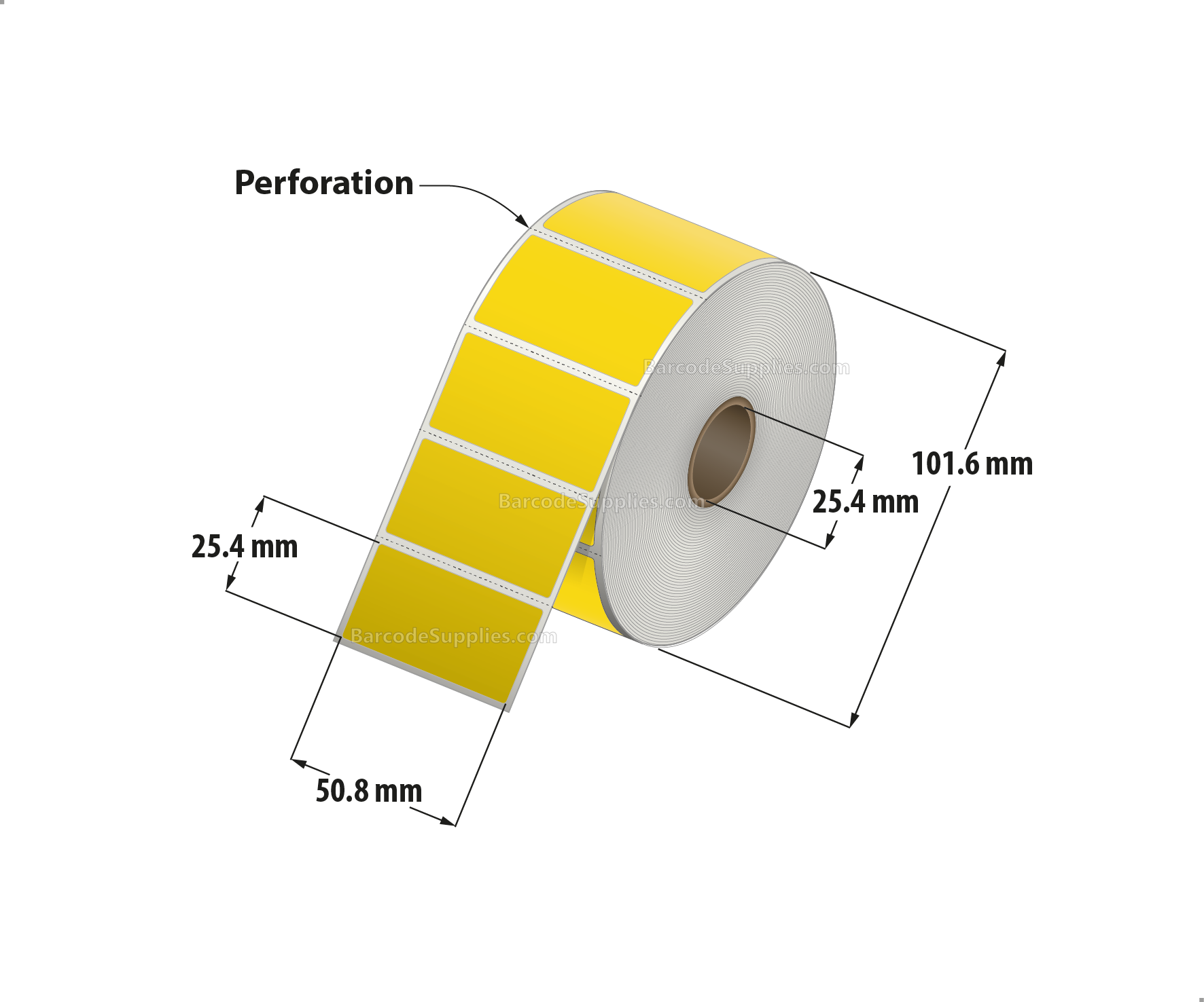 2 x 1 Direct Thermal Yellow Labels With Acrylic Adhesive - Perforated - 1375 Labels Per Roll - Carton Of 12 Rolls - 16500 Labels Total - MPN: RD-2-1-1375-YL