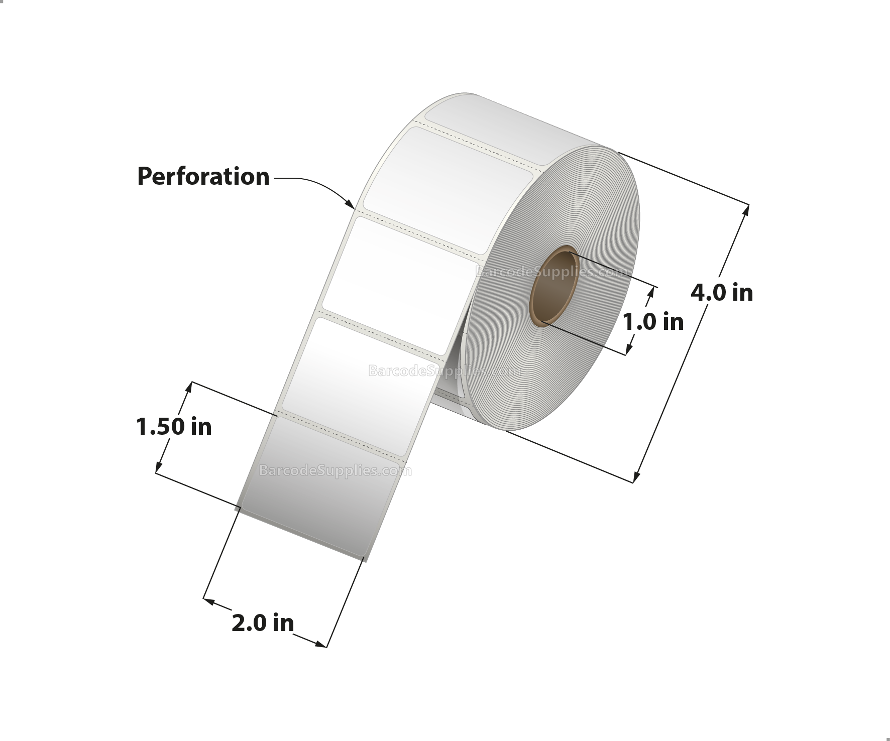 2 x 1.5 Direct Thermal White Labels With Acrylic Adhesive - Perforated - 960 Labels Per Roll - Carton Of 12 Rolls - 11520 Labels Total - MPN: RD-2-15-960-1