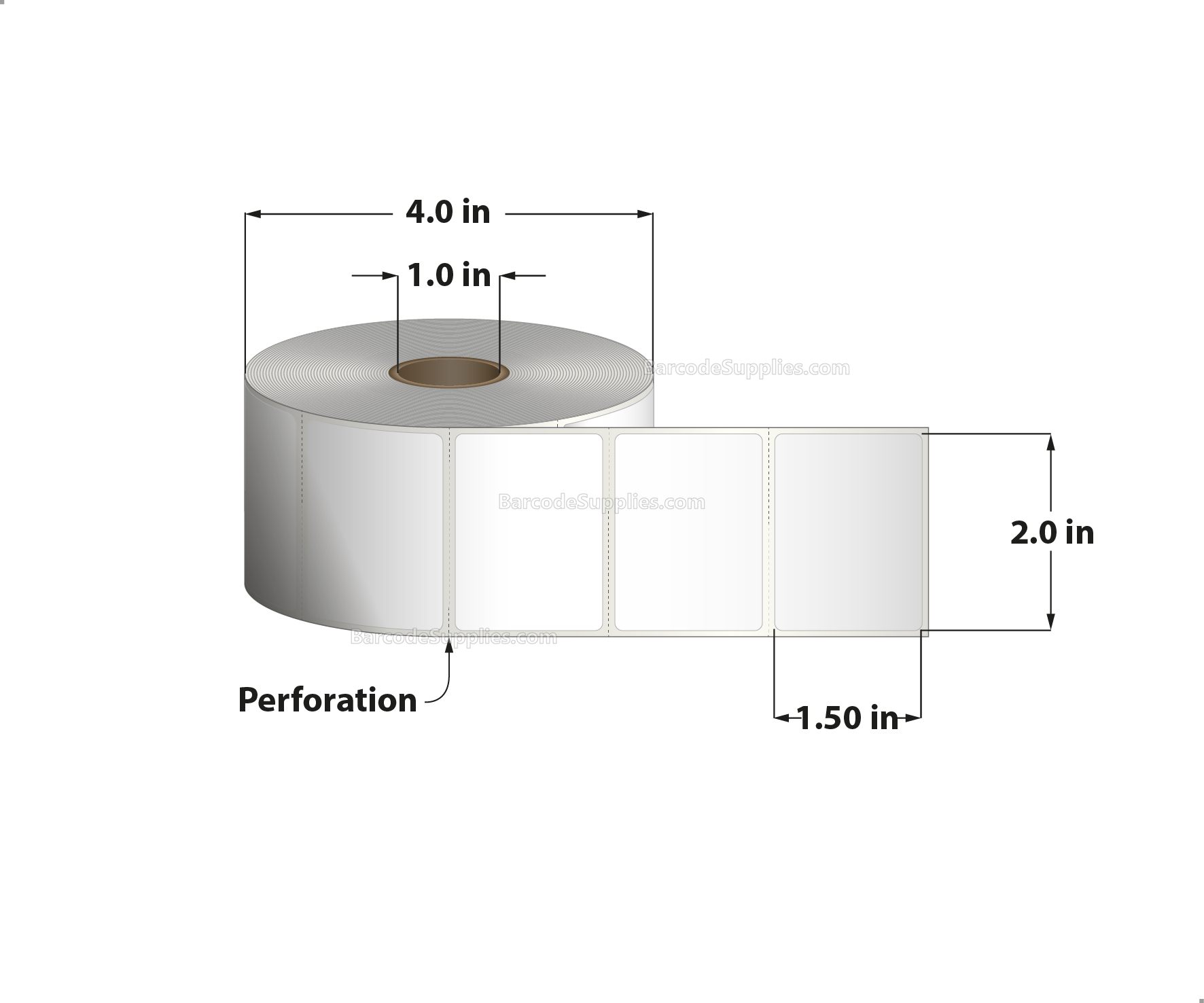 2 x 1.5 Direct Thermal White Labels With Acrylic Adhesive - Perforated - 960 Labels Per Roll - Carton Of 12 Rolls - 11520 Labels Total - MPN: RD-2-15-960-1