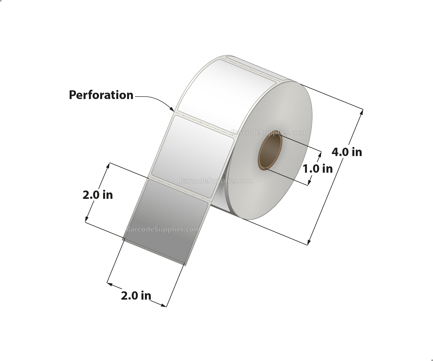 2 x 2 Direct Thermal White Labels With Acrylic Adhesive - Perforated - 735 Labels Per Roll - Carton Of 12 Rolls - 8820 Labels Total - MPN: RD-2-2-735-1