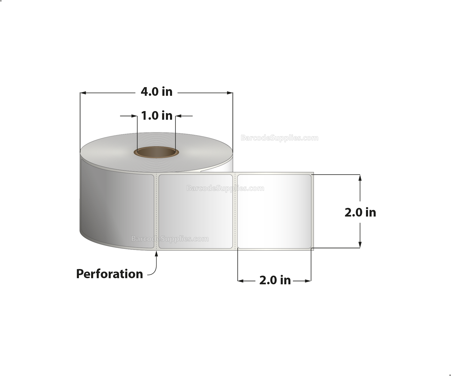 2 x 2 Direct Thermal White Labels With Acrylic Adhesive - Perforated - 735 Labels Per Roll - Carton Of 12 Rolls - 8820 Labels Total - MPN: RD-2-2-735-1