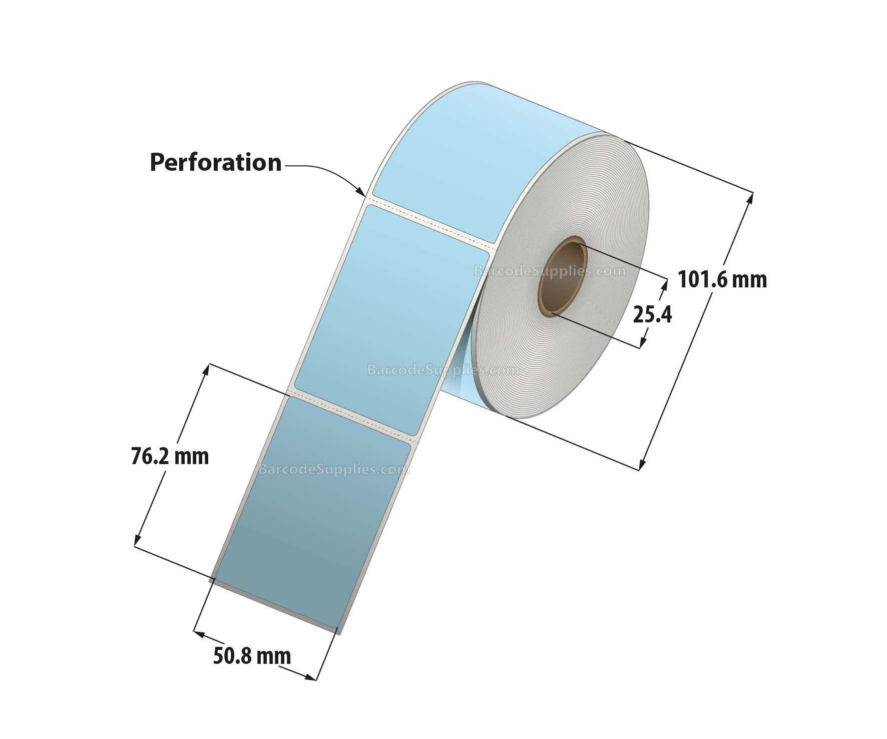2 x 3 Thermal Transfer 290 Blue Labels With Permanent Adhesive - Perforated - 500 Labels Per Roll - Carton Of 12 Rolls - 6000 Labels Total - MPN: RFC-2-3-500-BL