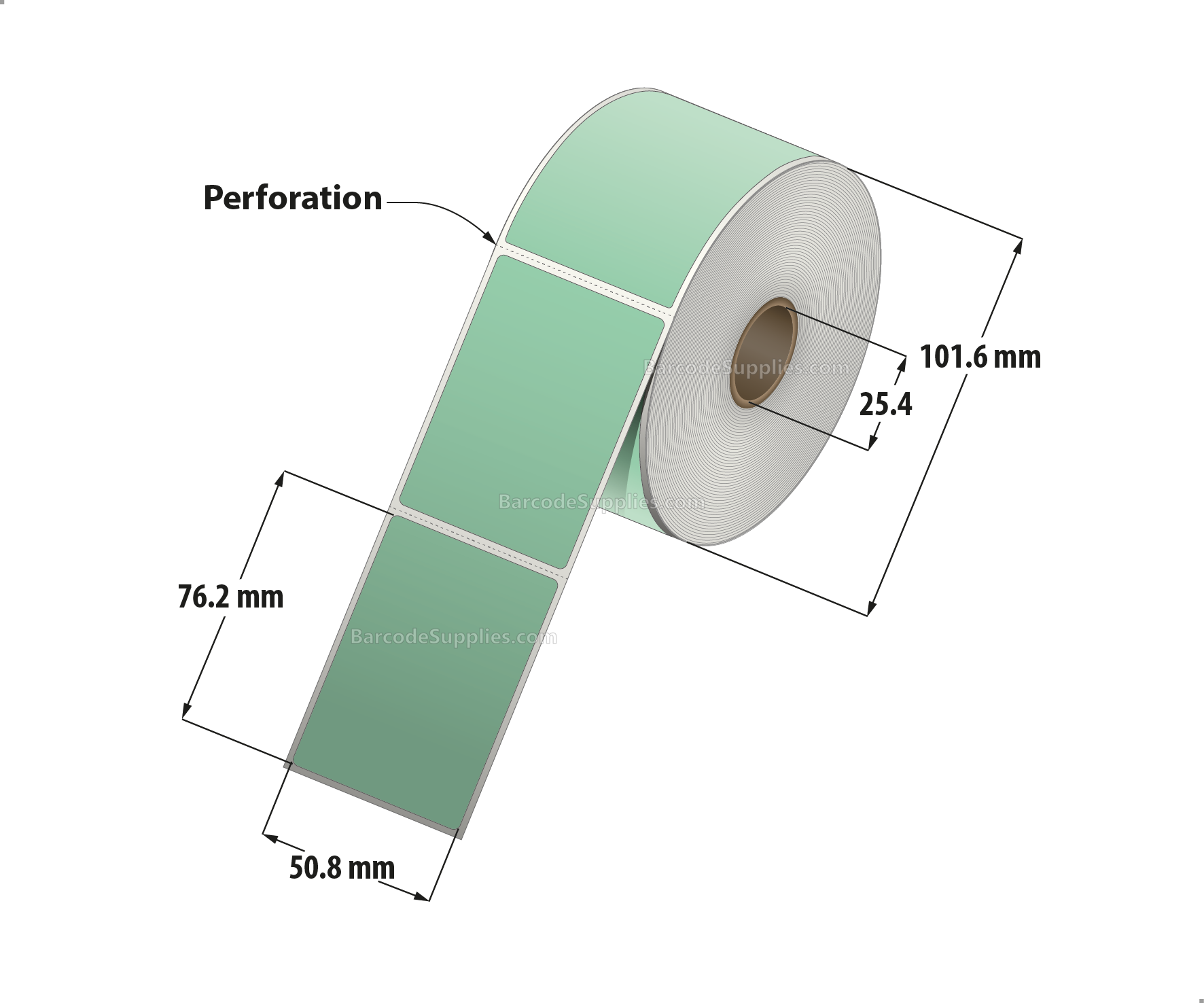 2 x 3 Thermal Transfer 345 Green Labels With Permanent Adhesive - Perforated - 500 Labels Per Roll - Carton Of 12 Rolls - 6000 Labels Total - MPN: RFC-2-3-500-GR