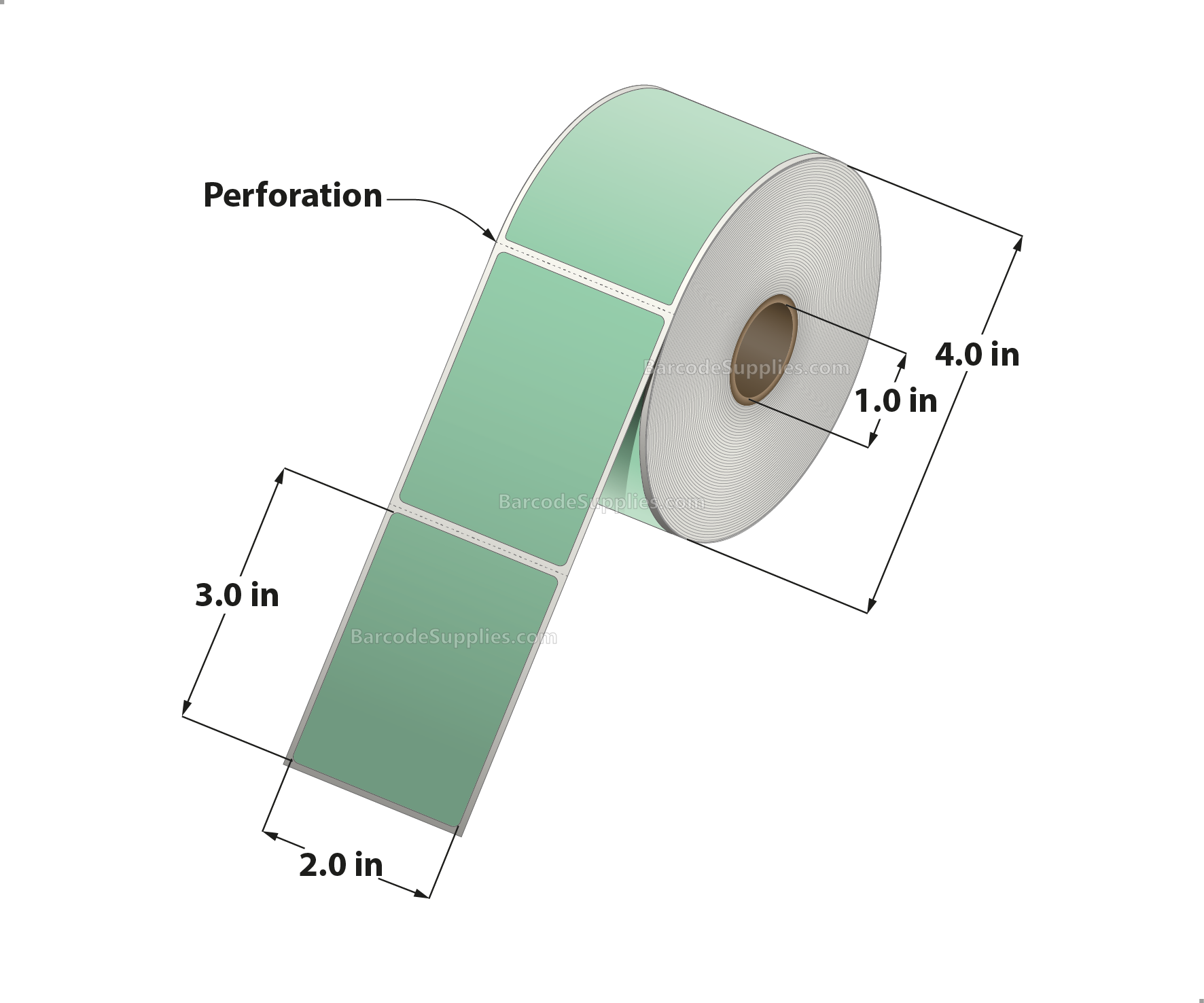 2 x 3 Thermal Transfer 345 Green Labels With Permanent Adhesive - Perforated - 500 Labels Per Roll - Carton Of 12 Rolls - 6000 Labels Total - MPN: RFC-2-3-500-GR