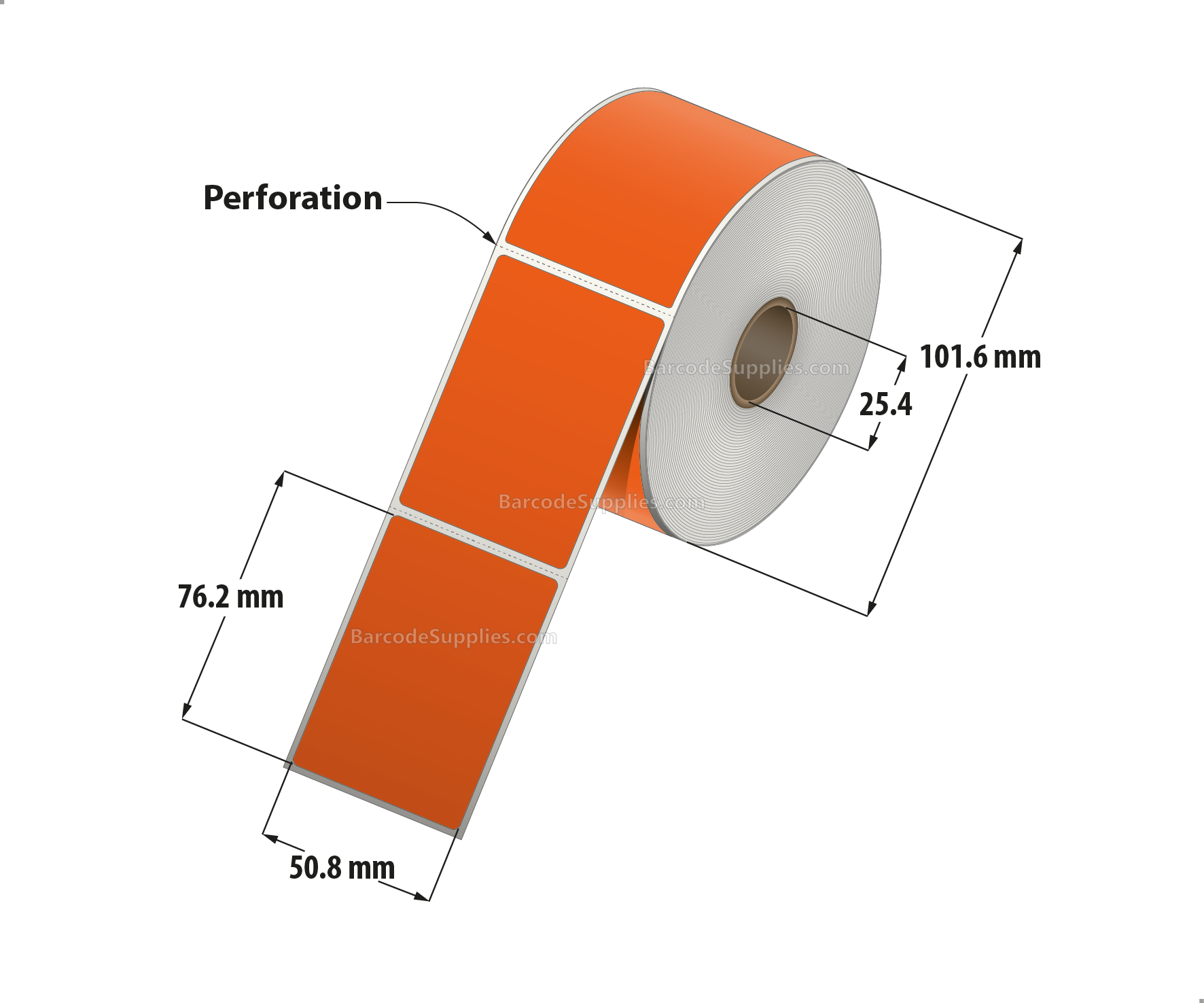 2 x 3 Thermal Transfer 1495 Orange Labels With Permanent Adhesive - Perforated - 500 Labels Per Roll - Carton Of 12 Rolls - 6000 Labels Total - MPN: RFC-2-3-500-OR