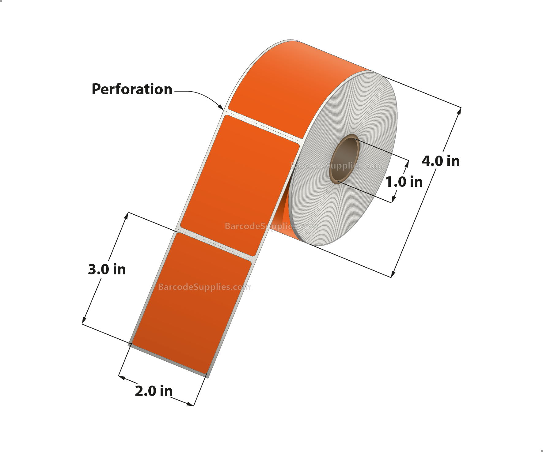 2 x 3 Thermal Transfer 1495 Orange Labels With Permanent Adhesive - Perforated - 500 Labels Per Roll - Carton Of 12 Rolls - 6000 Labels Total - MPN: RFC-2-3-500-OR
