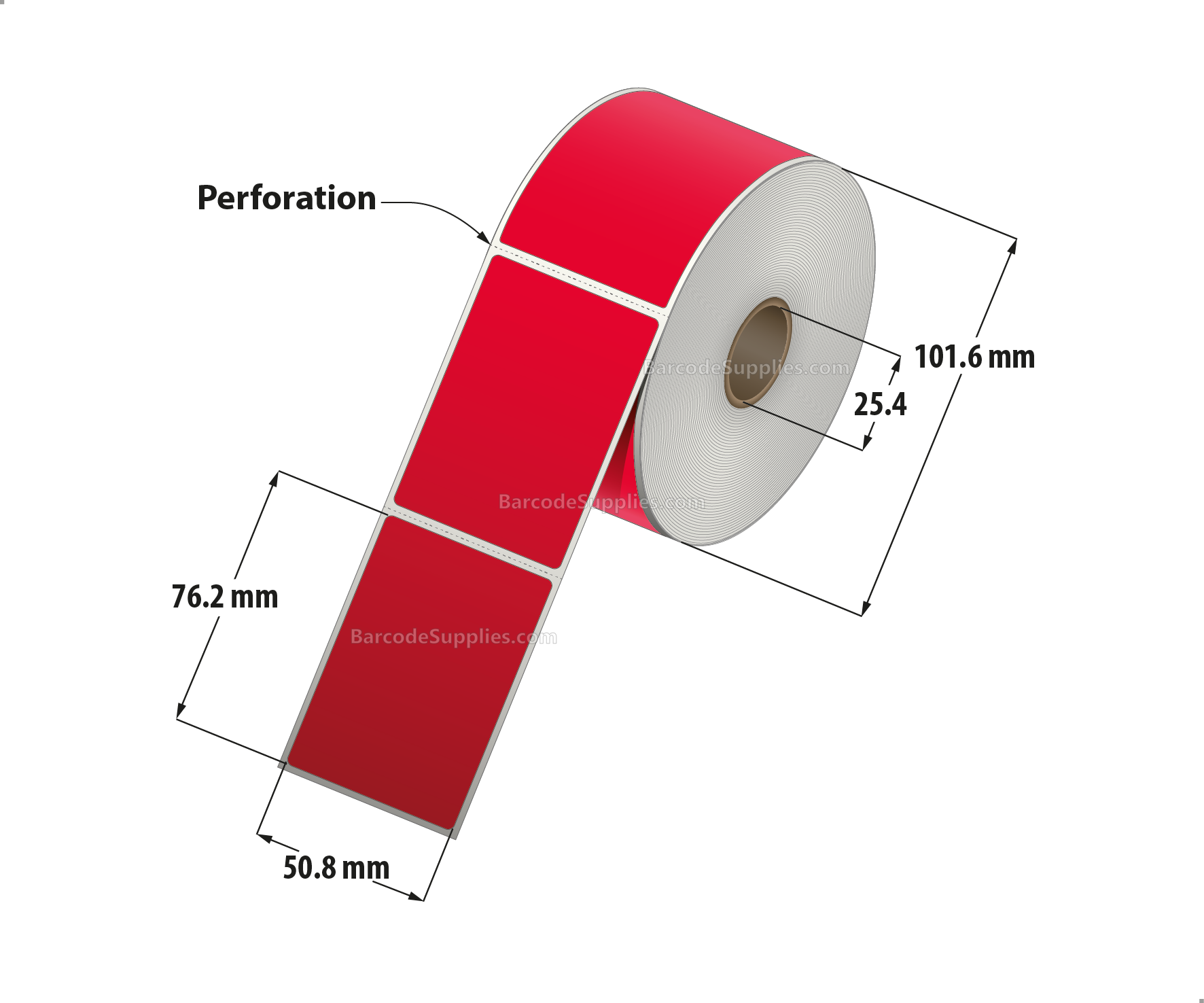 2 x 3 Thermal Transfer 032 Red Labels With Permanent Adhesive - Perforated - 500 Labels Per Roll - Carton Of 12 Rolls - 6000 Labels Total - MPN: RFC-2-3-500-RD