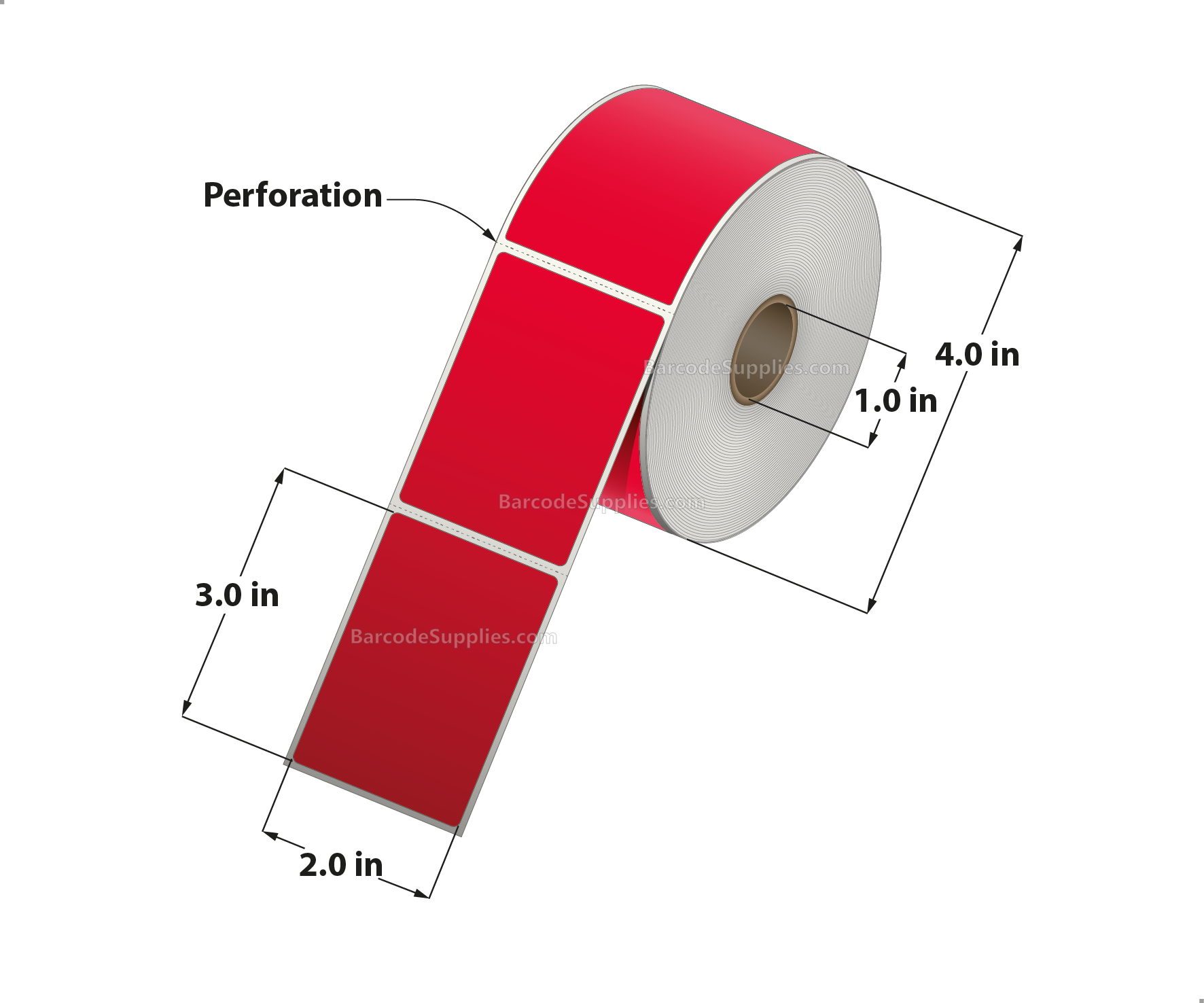 2 x 3 Thermal Transfer 032 Red Labels With Permanent Adhesive - Perforated - 500 Labels Per Roll - Carton Of 12 Rolls - 6000 Labels Total - MPN: RFC-2-3-500-RD