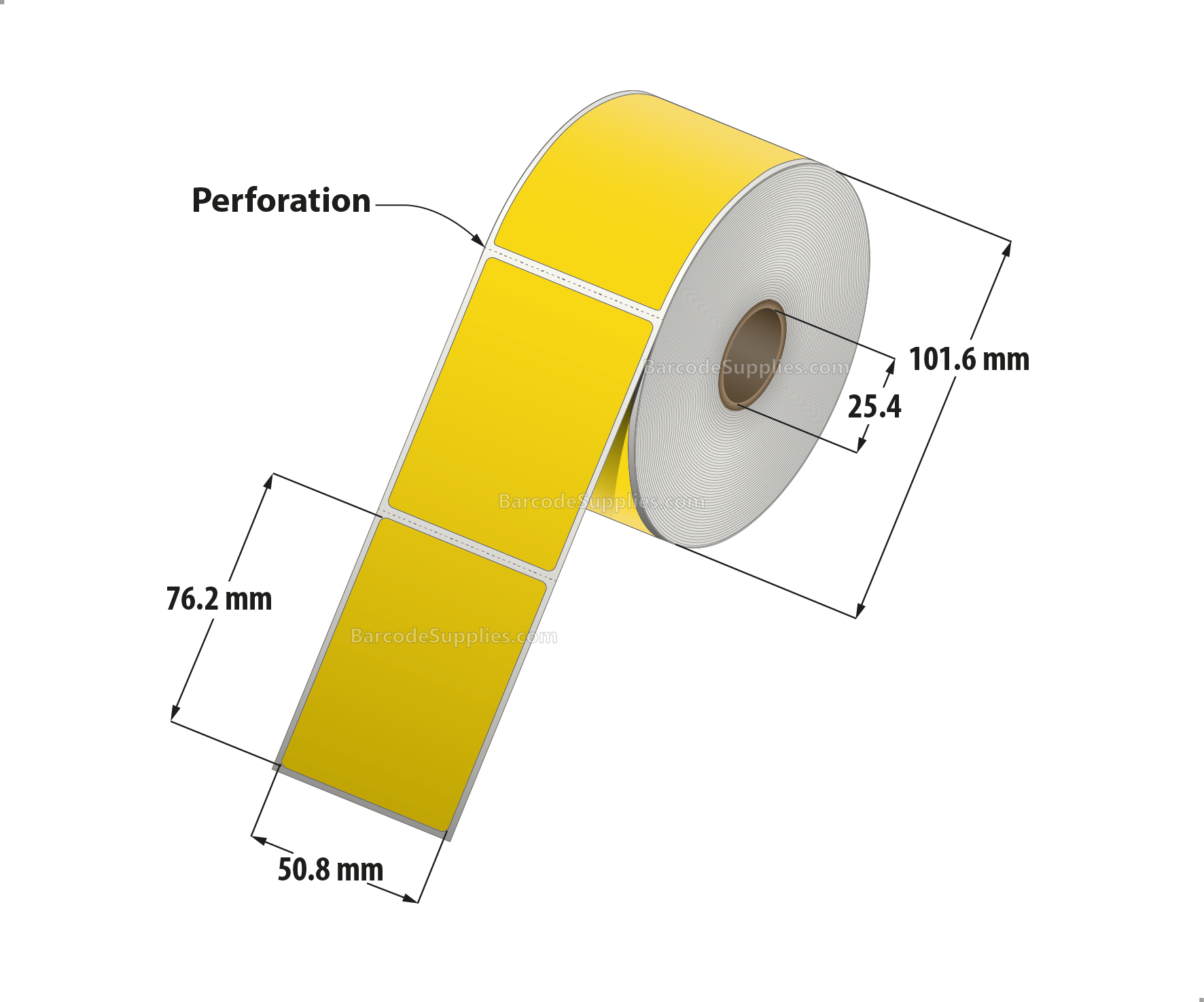 2 x 3 Thermal Transfer Pantone Yellow Labels With Permanent Adhesive - Perforated - 500 Labels Per Roll - Carton Of 12 Rolls - 6000 Labels Total - MPN: RFC-2-3-500-YL