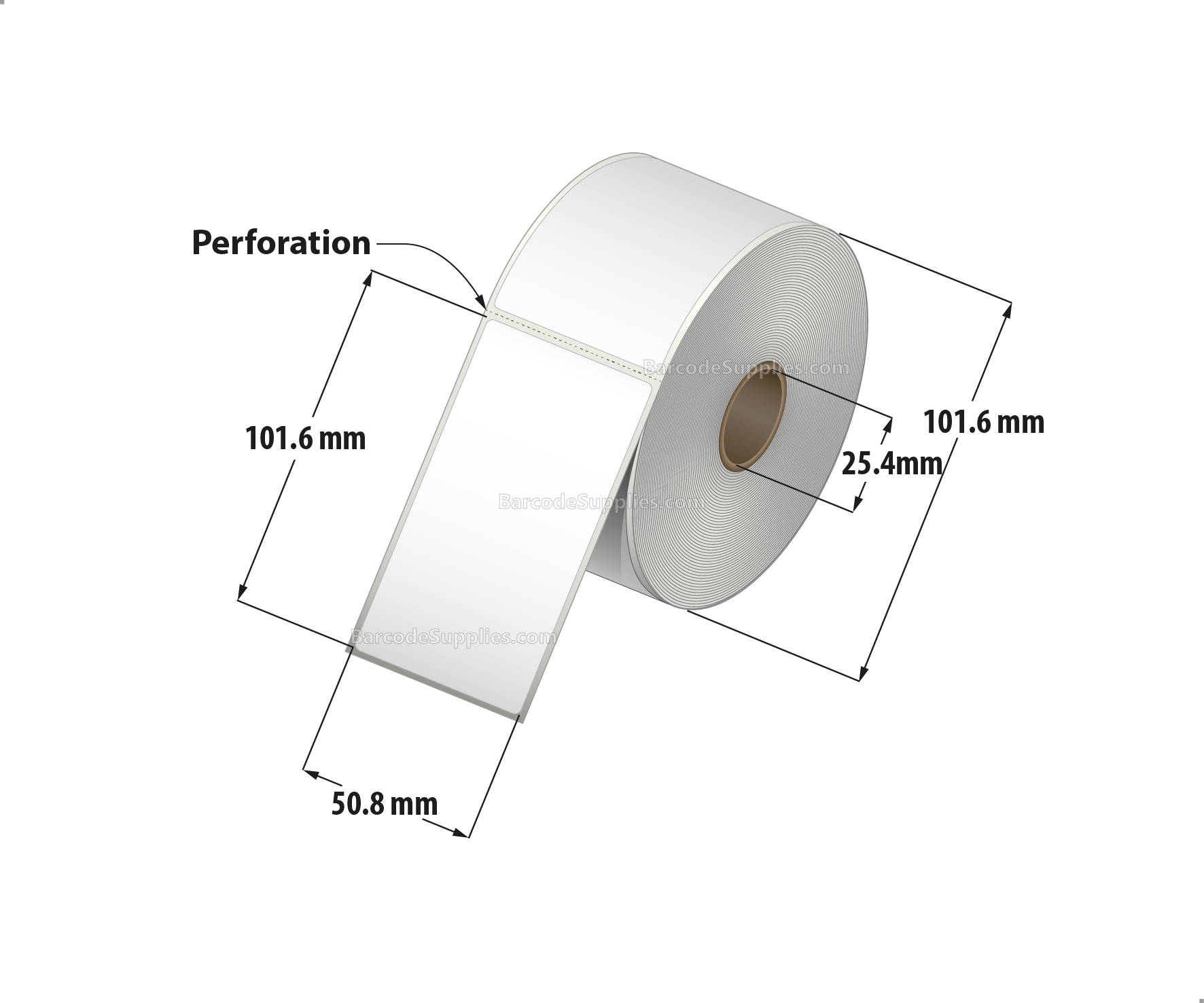 2 x 4 Direct Thermal White Labels With Acrylic Adhesive - Perforated - 380 Labels Per Roll - Carton Of 12 Rolls - 4560 Labels Total - MPN: RD-2-4-380-1