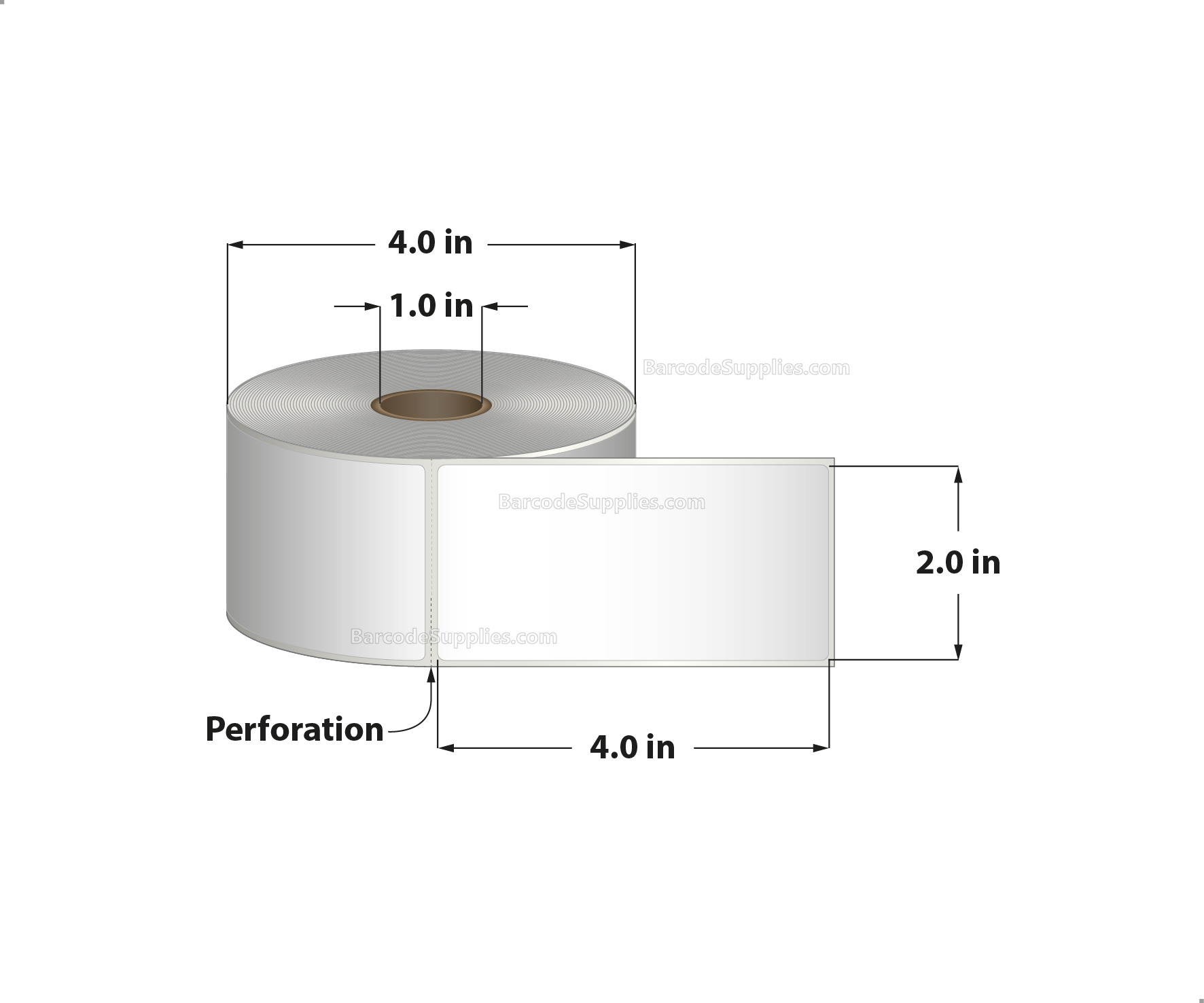 2 x 4 Direct Thermal White Labels With Acrylic Adhesive - Perforated - 380 Labels Per Roll - Carton Of 12 Rolls - 4560 Labels Total - MPN: RD-2-4-380-1