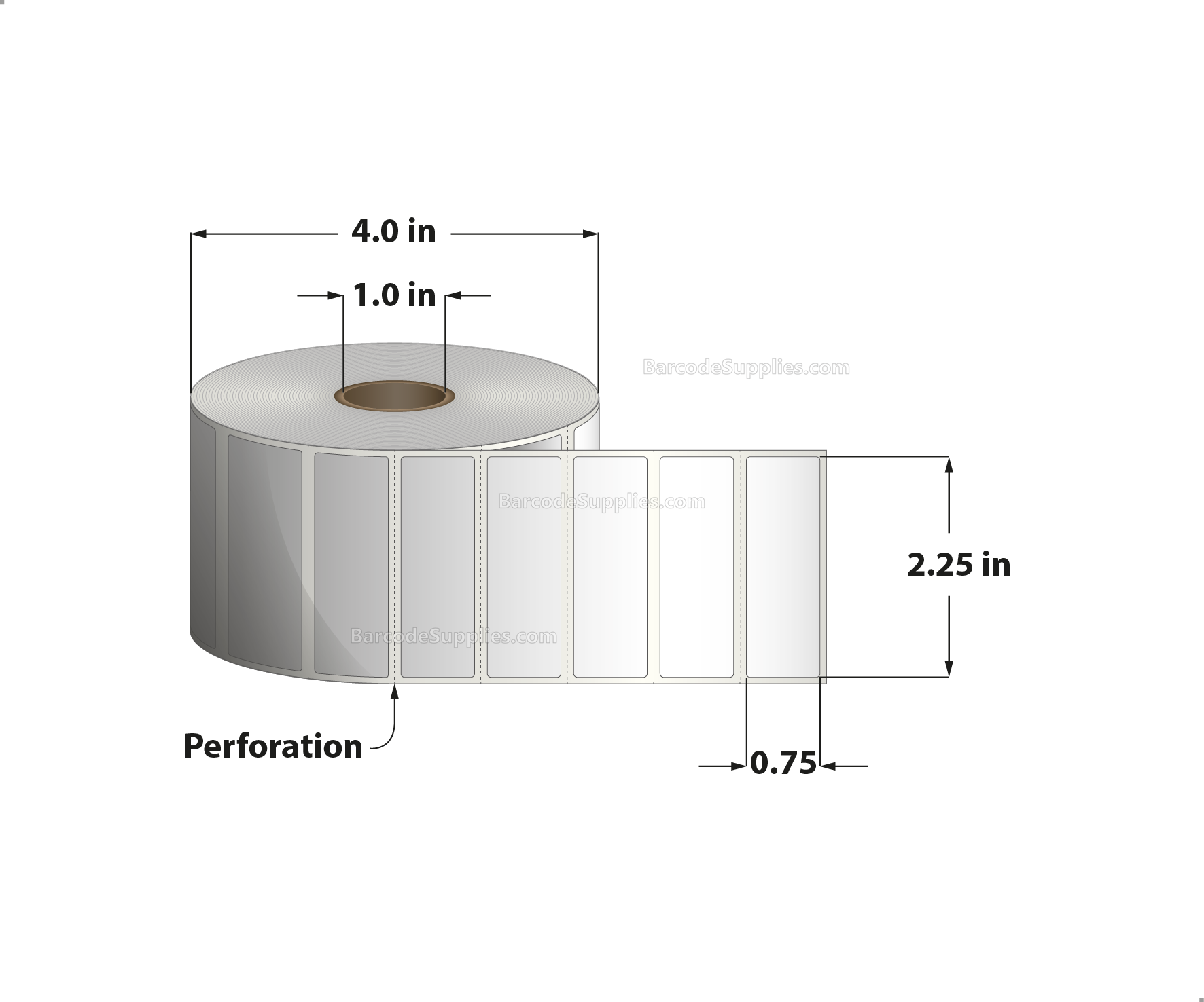 2.25 x 0.75 Direct Thermal White Labels With Permanent Acrylic Adhesive - Perforated - 1780 Labels Per Roll - Carton Of 4 Rolls - 7120 Labels Total - MPN: DT22575-14PDT