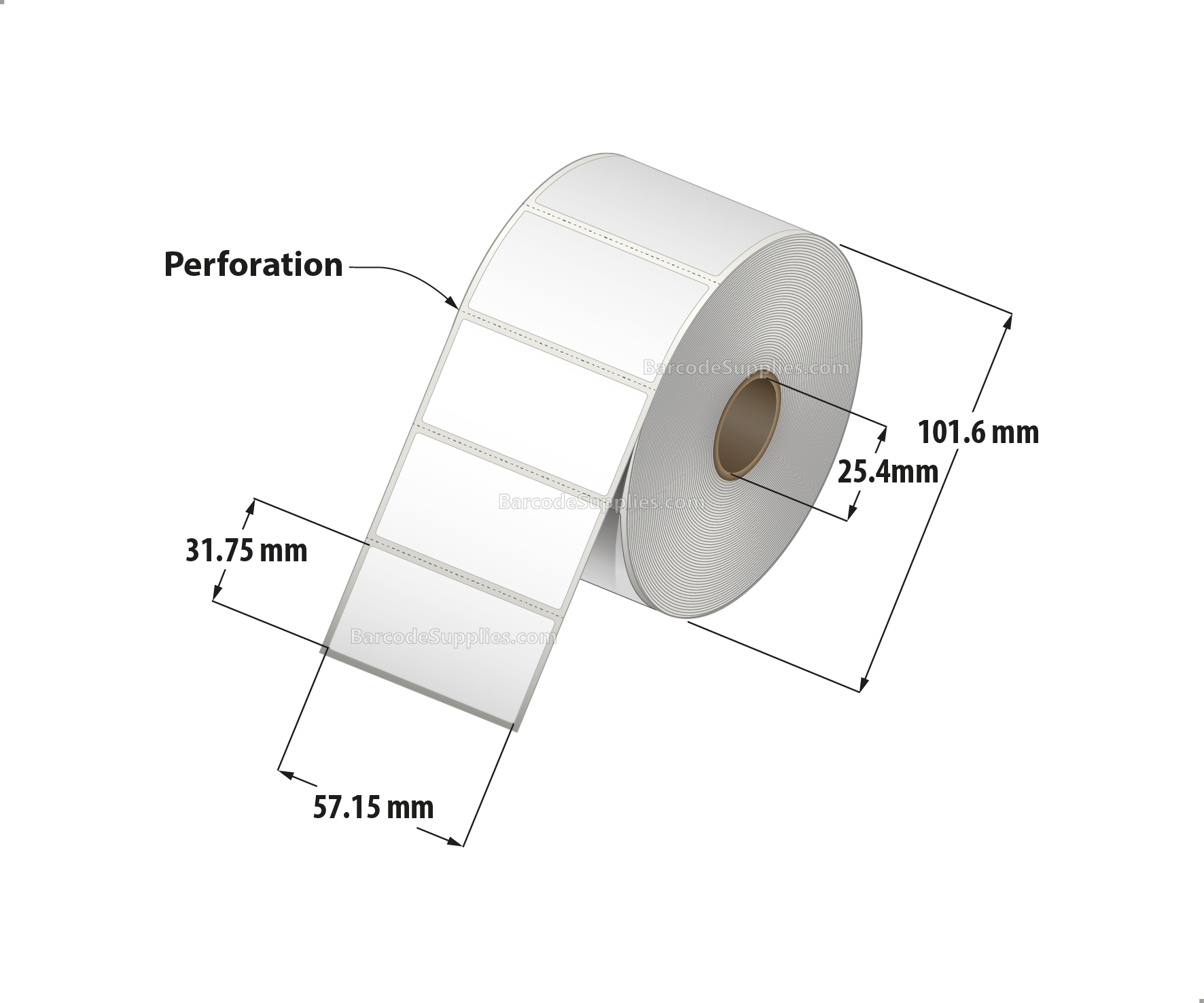 2.25 x 1.25 Direct Thermal White Labels With Rubber Adhesive - Perforated - 1135 Labels Per Roll - Carton Of 12 Rolls - 13620 Labels Total - MPN: RDT4-225125-1P