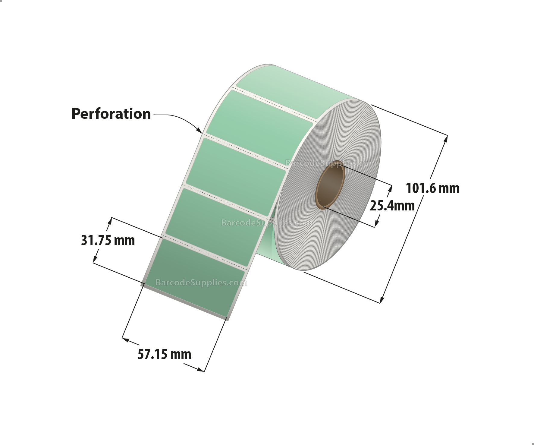2.25 x 1.25 Direct Thermal Green Labels With Acrylic Adhesive - Perforated - 1135 Labels Per Roll - Carton Of 12 Rolls - 13620 Labels Total - MPN: RD-225-125-1135-GR