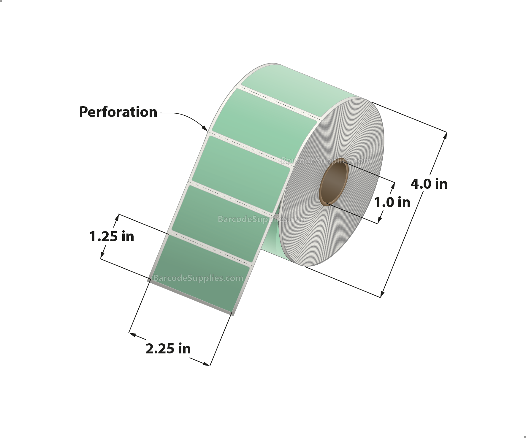 2.25 x 1.25 Direct Thermal Green Labels With Acrylic Adhesive - Perforated - 1135 Labels Per Roll - Carton Of 12 Rolls - 13620 Labels Total - MPN: RD-225-125-1135-GR