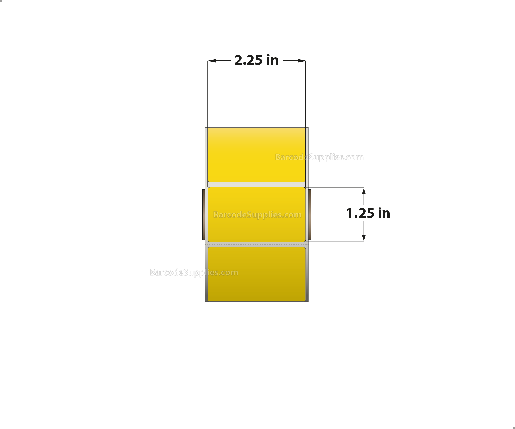 2.25 x 1.25 Direct Thermal Yellow Labels With Acrylic Adhesive - Perforated - 1135 Labels Per Roll - Carton Of 12 Rolls - 13620 Labels Total - MPN: RD-225-125-1135-YL
