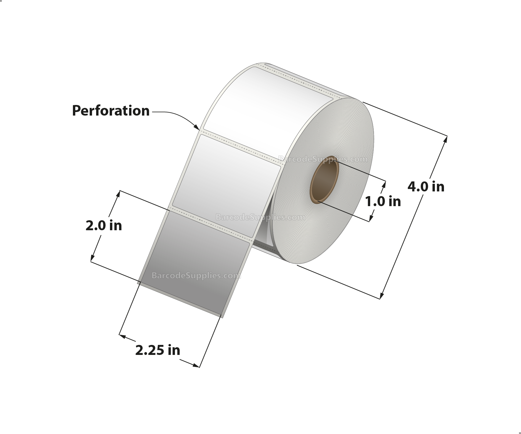 2.25 x 2 Direct Thermal White Labels With Rubber Adhesive - Perforated - 735 Labels Per Roll - Carton Of 12 Rolls - 8820 Labels Total - MPN: RDT4-225200-1P