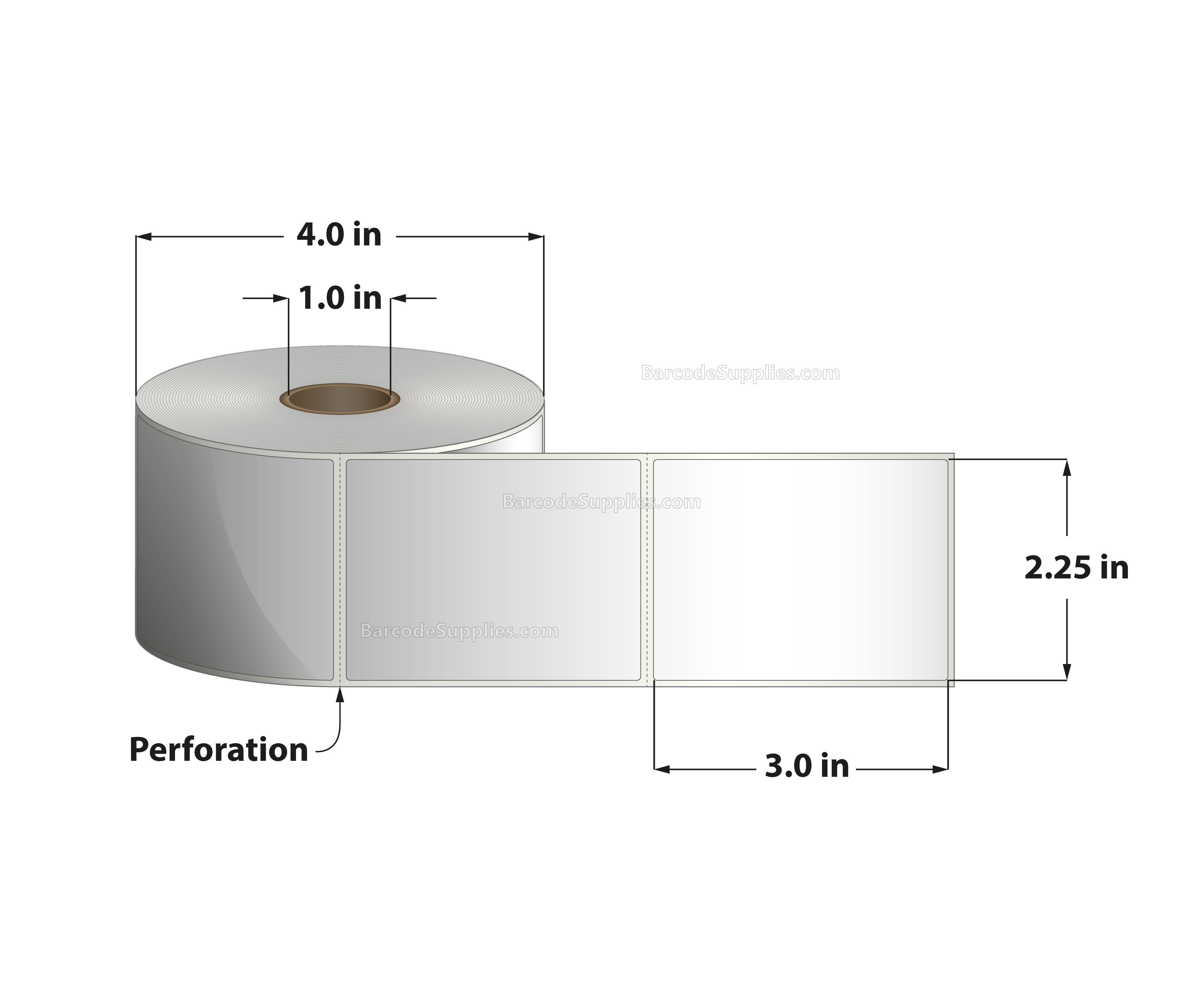 2.25 x 3 Direct Thermal White Labels With Acrylic Adhesive - Perforated - 500 Labels Per Roll - Carton Of 12 Rolls - 6000 Labels Total - MPN: RD-225-3-500-1 - BarcodeSource, Inc.