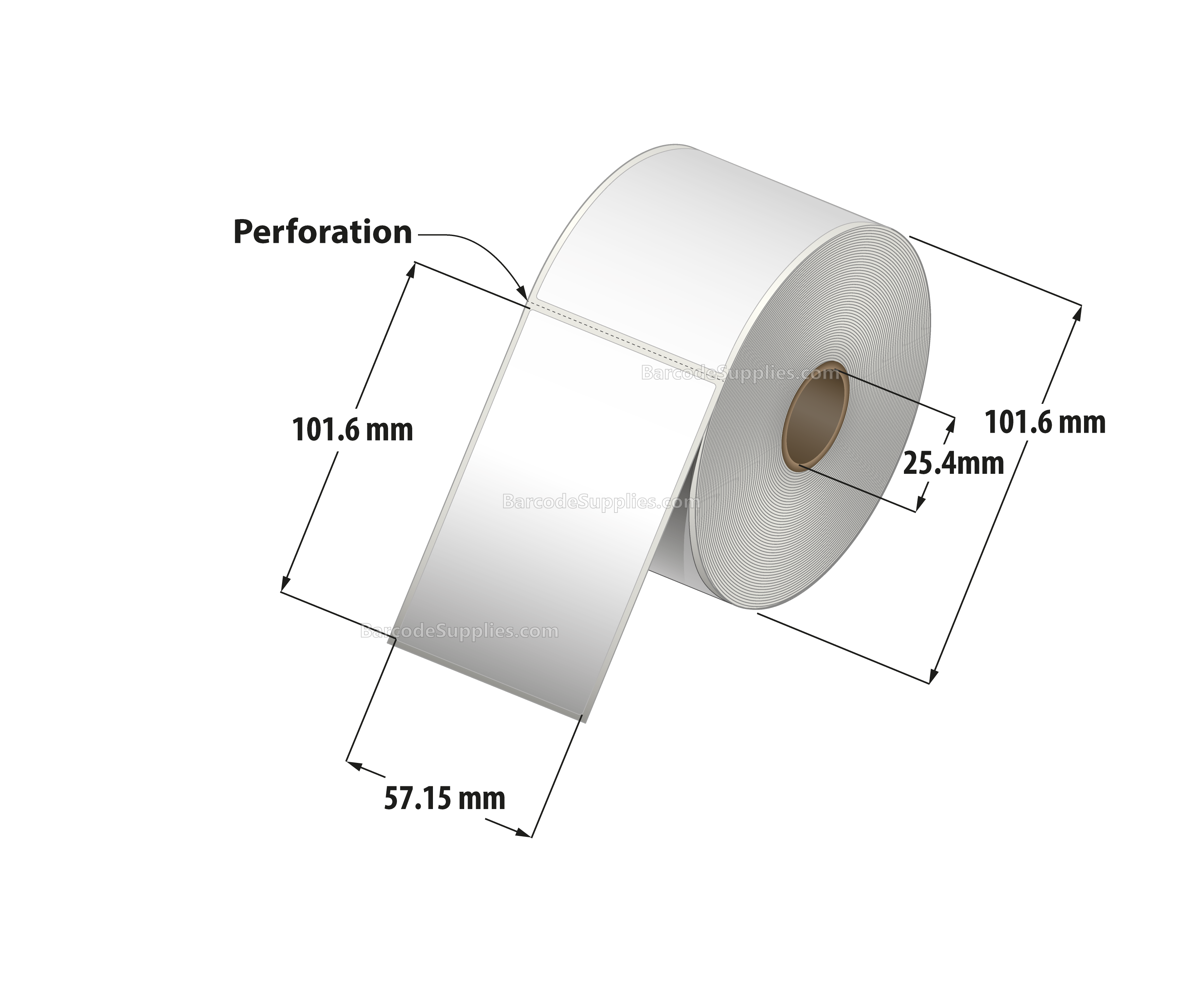 2.25 x 4 Direct Thermal White Labels With Acrylic Adhesive - Perforated - 440 Labels Per Roll - Carton Of 12 Rolls - 5280 Labels Total - MPN: RD-225-4-440-1 - BarcodeSource, Inc.