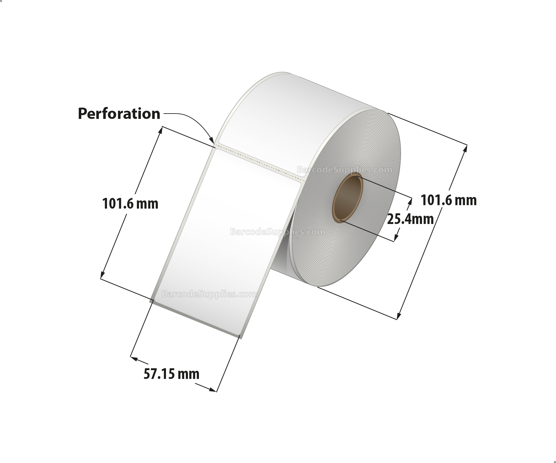 2.25 x 4 Thermal Transfer White Labels With Rubber Adhesive - Perforated - 380 Labels Per Roll - Carton Of 12 Rolls - 4560 Labels Total - MPN: RTT4-225400-1P