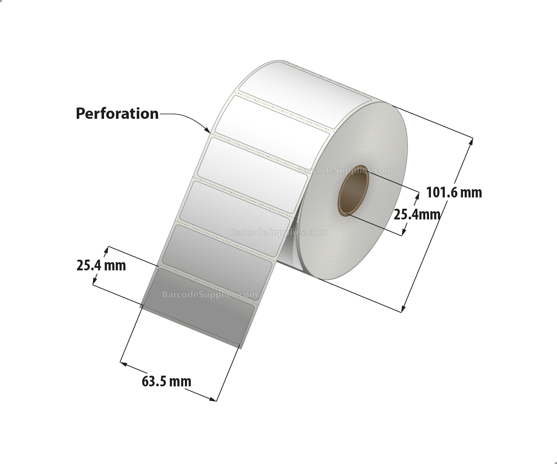 2.5 x 1 Thermal Transfer White Labels With Permanent Adhesive - Perforated - 1375 Labels Per Roll - Carton Of 12 Rolls - 16500 Labels Total - MPN: RT-25-1-1375-1