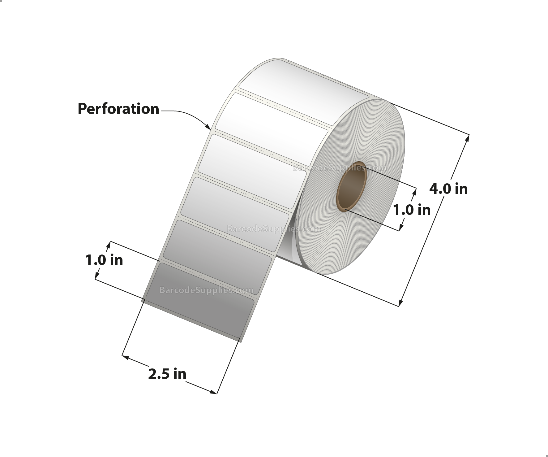 2.5 x 1 Thermal Transfer White Labels With Permanent Adhesive - Perforated - 1375 Labels Per Roll - Carton Of 12 Rolls - 16500 Labels Total - MPN: RT-25-1-1375-1