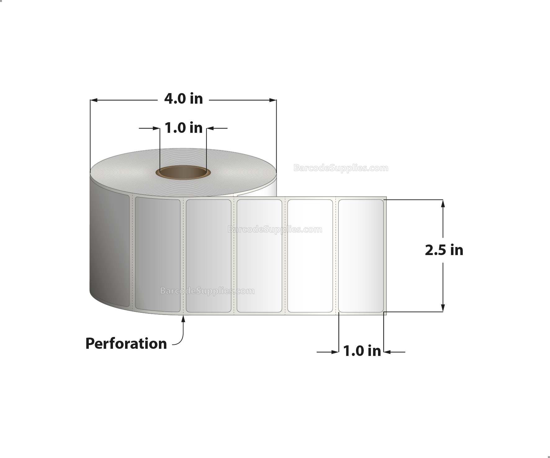 2.5 x 1 Direct Thermal White Labels With Acrylic Adhesive - Perforated - 1375 Labels Per Roll - Carton Of 12 Rolls - 16500 Labels Total - MPN: RD-25-1-1375-1