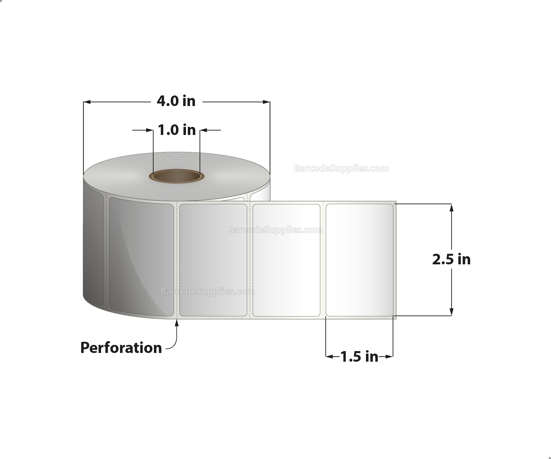 2.5 x 1.5 Direct Thermal White Labels With Acrylic Adhesive - Perforated - 960 Labels Per Roll - Carton Of 12 Rolls - 11520 Labels Total - MPN: RD-25-15-960-1