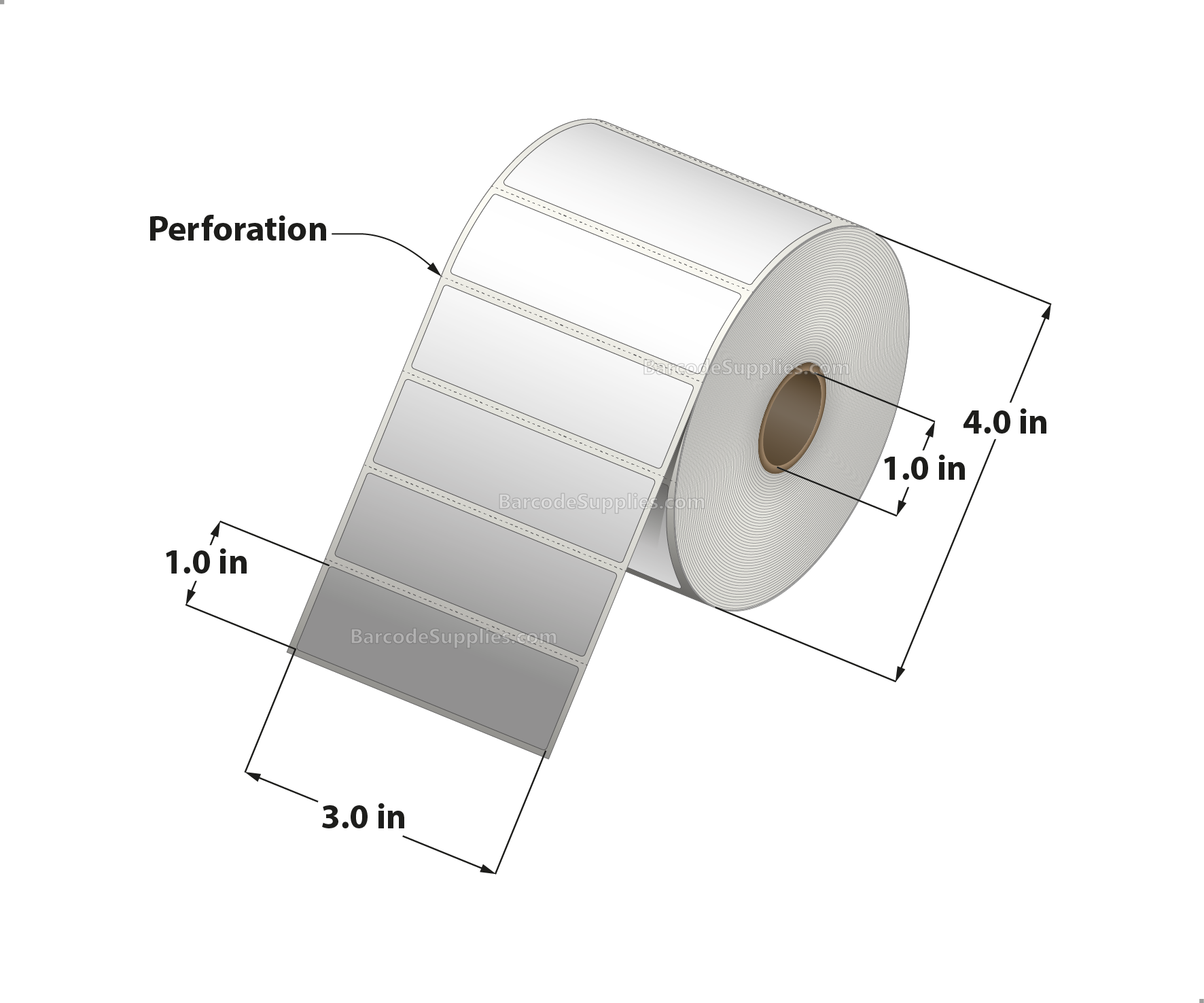 3 x 1 Direct Thermal White Labels With Rubber Adhesive - Perforated - 1310 Labels Per Roll - Carton Of 12 Rolls - 15720 Labels Total - MPN: RDT4-300100-1P