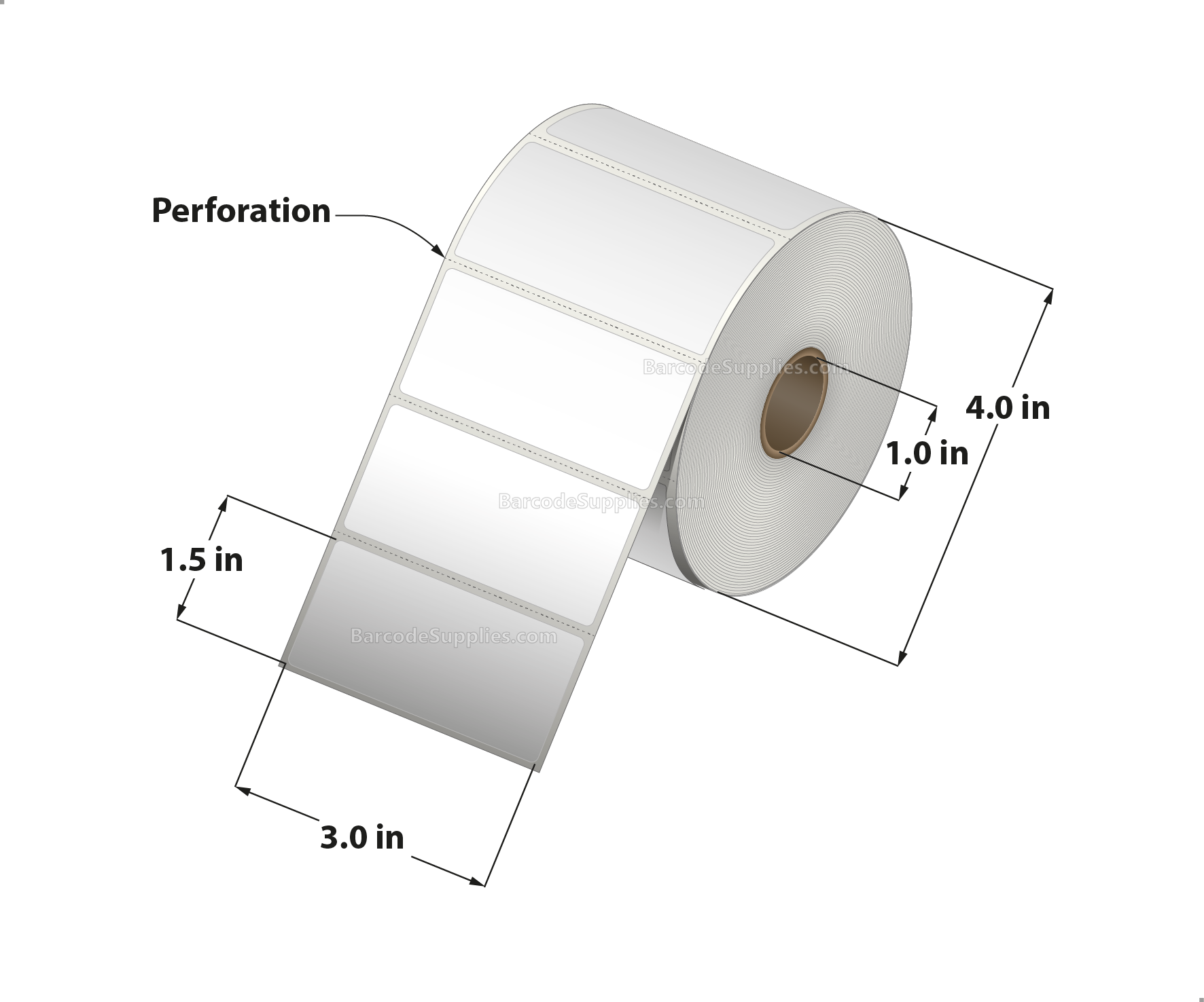 3 x 1.5 Direct Thermal White Labels With Acrylic Adhesive - Perforated - 960 Labels Per Roll - Carton Of 12 Rolls - 11520 Labels Total - MPN: RD-3-15-960-1