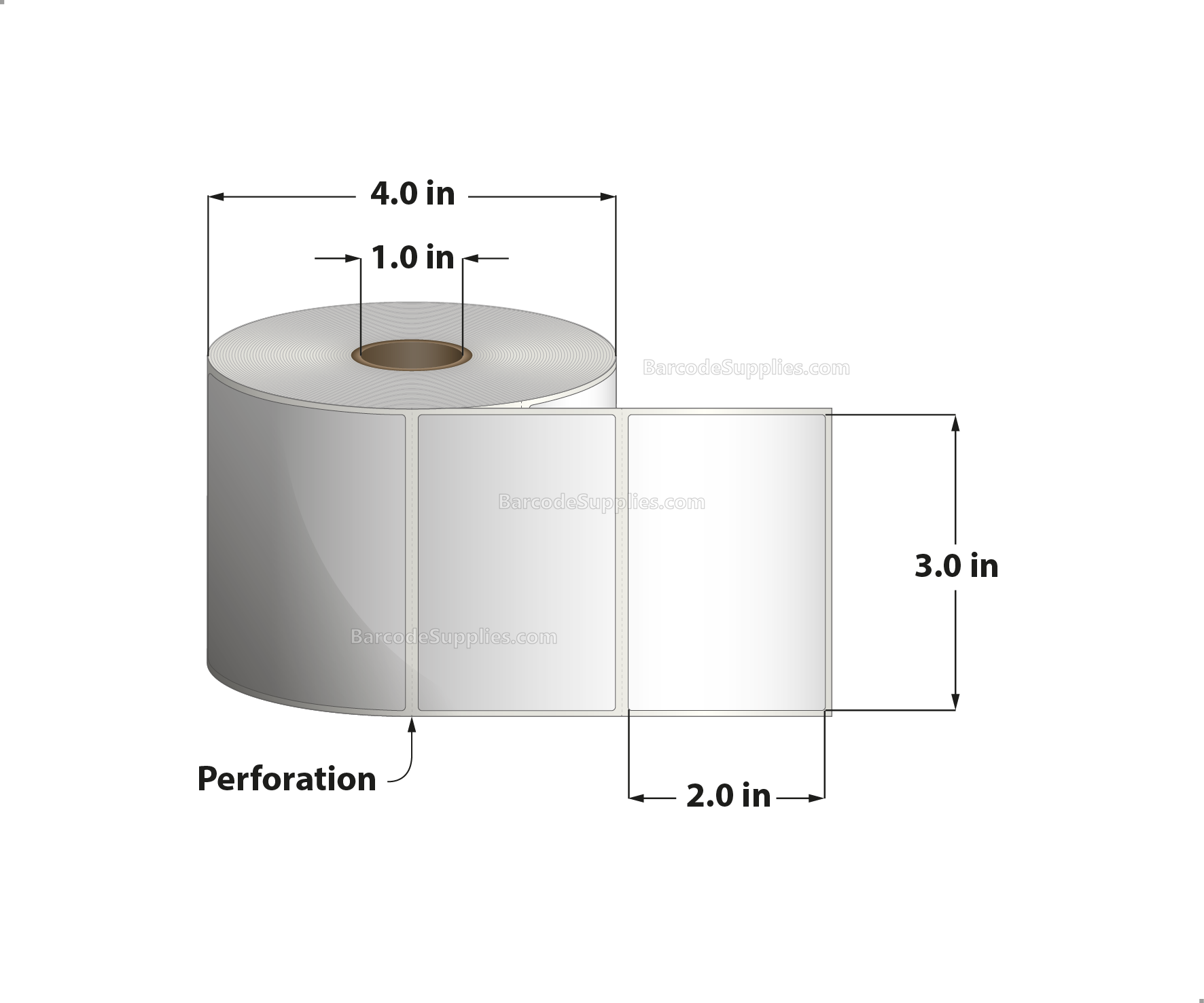 3 x 2 Direct Thermal White Labels With Rubber Adhesive - Perforated - 735 Labels Per Roll - Carton Of 12 Rolls - 8820 Labels Total - MPN: RDT4-300200-1P
