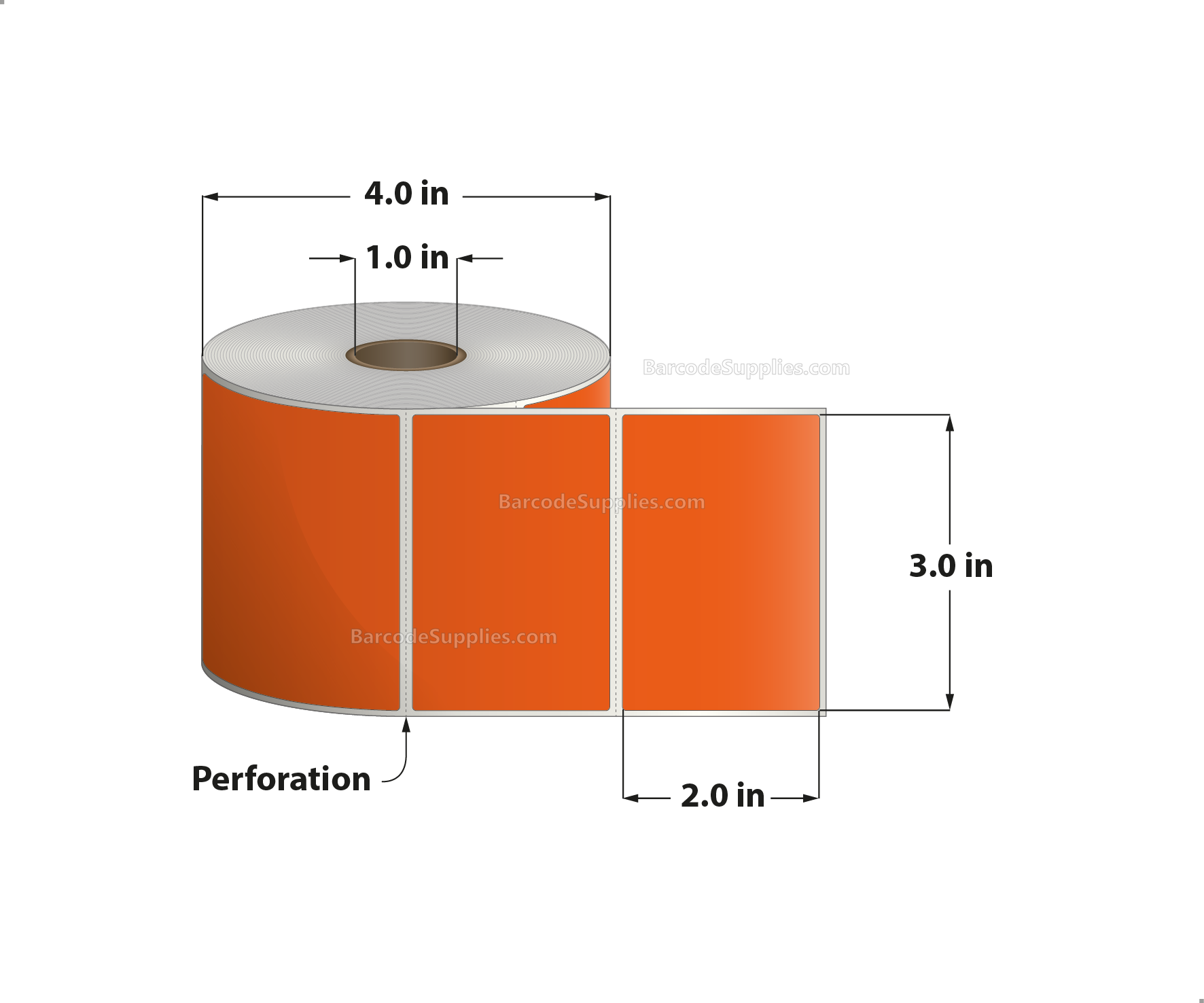 3 x 2 Direct Thermal Orange Labels With Acrylic Adhesive - Perforated - 735 Labels Per Roll - Carton Of 12 Rolls - 8820 Labels Total - MPN: RD-3-2-735-OR