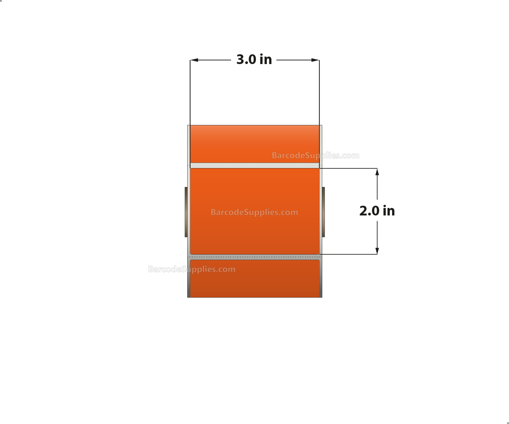 3 x 2 Direct Thermal Orange Labels With Acrylic Adhesive - Perforated - 735 Labels Per Roll - Carton Of 12 Rolls - 8820 Labels Total - MPN: RD-3-2-735-OR