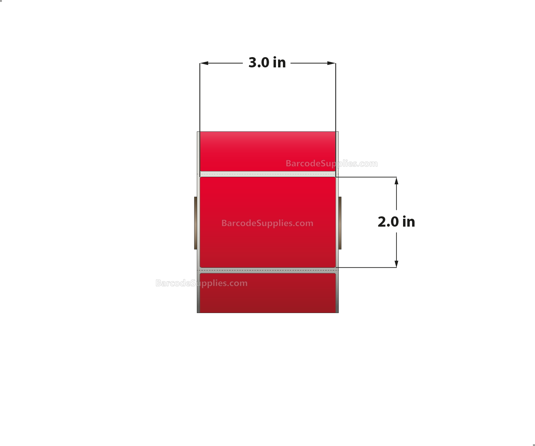 3 x 2 Direct Thermal Red Labels With Acrylic Adhesive - Perforated - 735 Labels Per Roll - Carton Of 12 Rolls - 8820 Labels Total - MPN: RD-3-2-735-RD