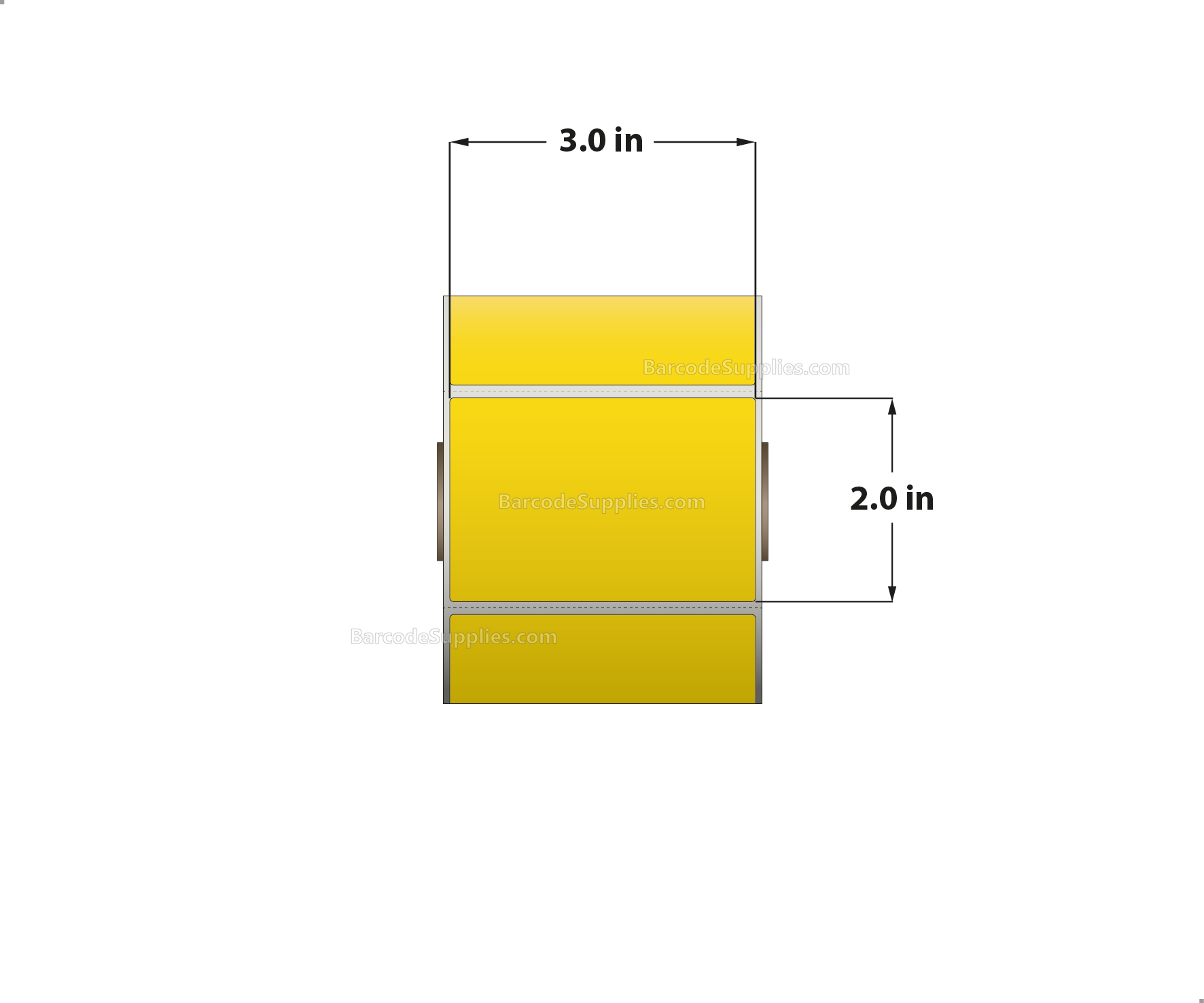 3 x 2 Direct Thermal Yellow Labels With Acrylic Adhesive - Perforated - 735 Labels Per Roll - Carton Of 12 Rolls - 8820 Labels Total - MPN: RD-3-2-735-YL