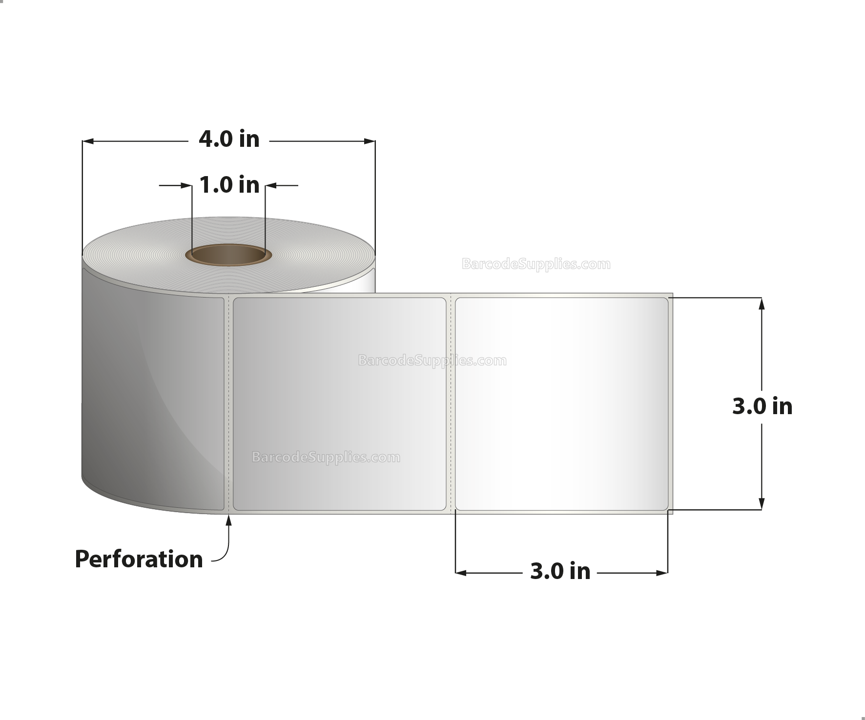 3 x 3 Direct Thermal White Labels With Acrylic Adhesive - Perforated - 500 Labels Per Roll - Carton Of 12 Rolls - 6000 Labels Total - MPN: RD-3-3-500-1