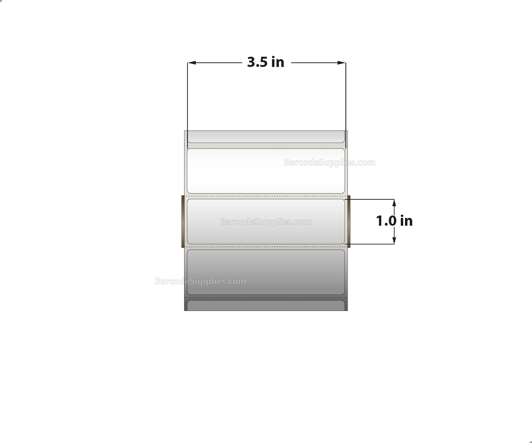 3.5 x 1 Direct Thermal White Labels With Acrylic Adhesive - Perforated - 1375 Labels Per Roll - Carton Of 12 Rolls - 16500 Labels Total - MPN: RD-35-1-1375-1