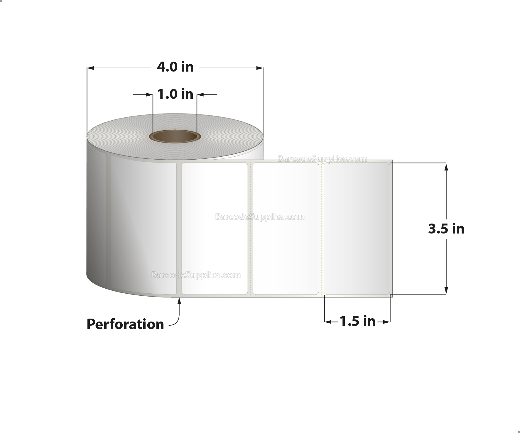 3.5 x 1.5 Direct Thermal White Labels With Acrylic Adhesive - Perforated - 960 Labels Per Roll - Carton Of 12 Rolls - 11520 Labels Total - MPN: RD-35-15-960-1