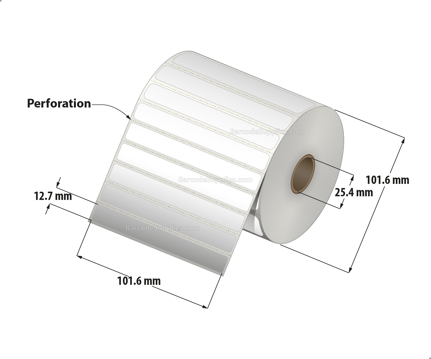 4 x 0.5 Direct Thermal White Labels With Acrylic Adhesive - Perforated - 2450 Labels Per Roll - Carton Of 12 Rolls - 29400 Labels Total - MPN: RD-4-05-2450-1
