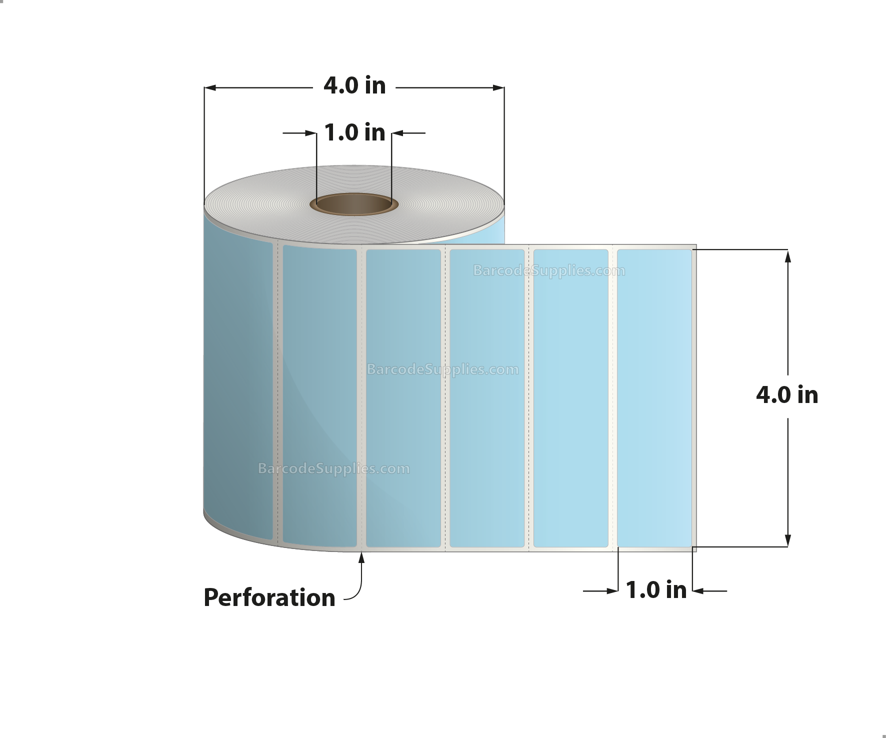 4 x 1 Direct Thermal Blue Labels With Acrylic Adhesive - Perforated - 1375 Labels Per Roll - Carton Of 12 Rolls - 16500 Labels Total - MPN: RD-4-1-1375-BL