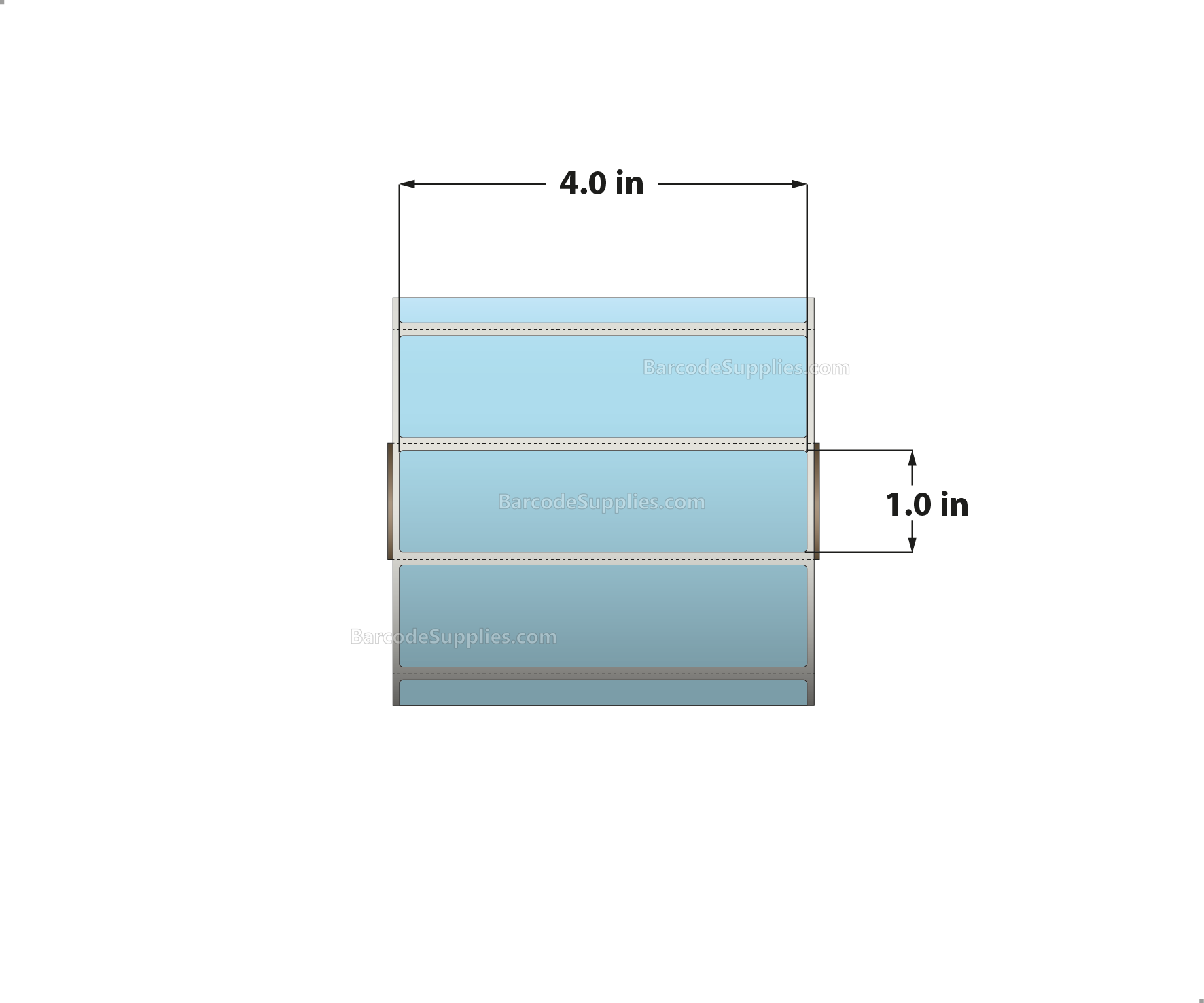 4 x 1 Direct Thermal Blue Labels With Acrylic Adhesive - Perforated - 1375 Labels Per Roll - Carton Of 12 Rolls - 16500 Labels Total - MPN: RD-4-1-1375-BL