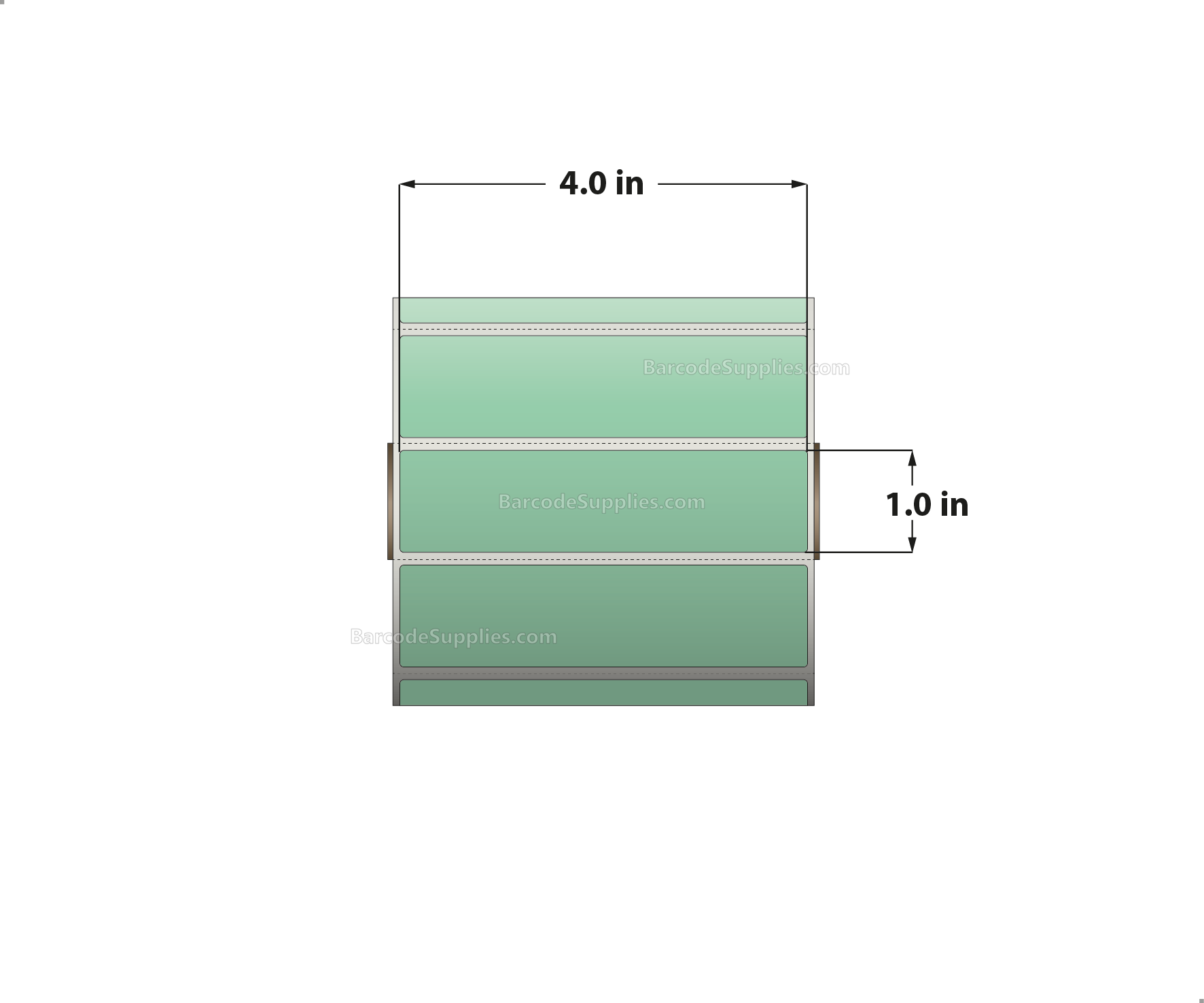 4 x 1 Direct Thermal Green Labels With Acrylic Adhesive - Perforated - 1375 Labels Per Roll - Carton Of 12 Rolls - 16500 Labels Total - MPN: RD-4-1-1375-GR