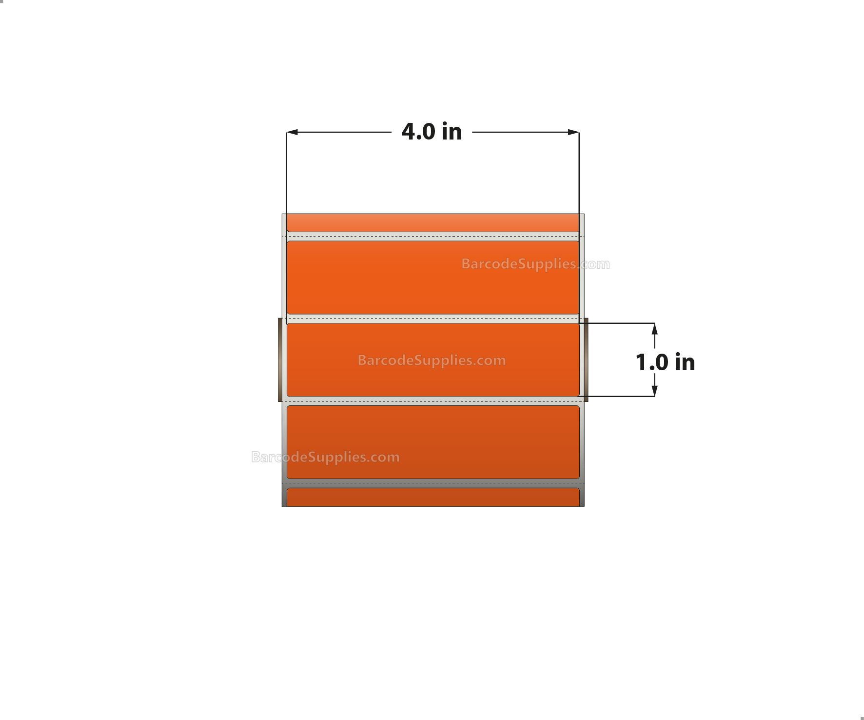 4 x 1 Direct Thermal Orange Labels With Acrylic Adhesive - Perforated - 1375 Labels Per Roll - Carton Of 12 Rolls - 16500 Labels Total - MPN: RD-4-1-1375-OR