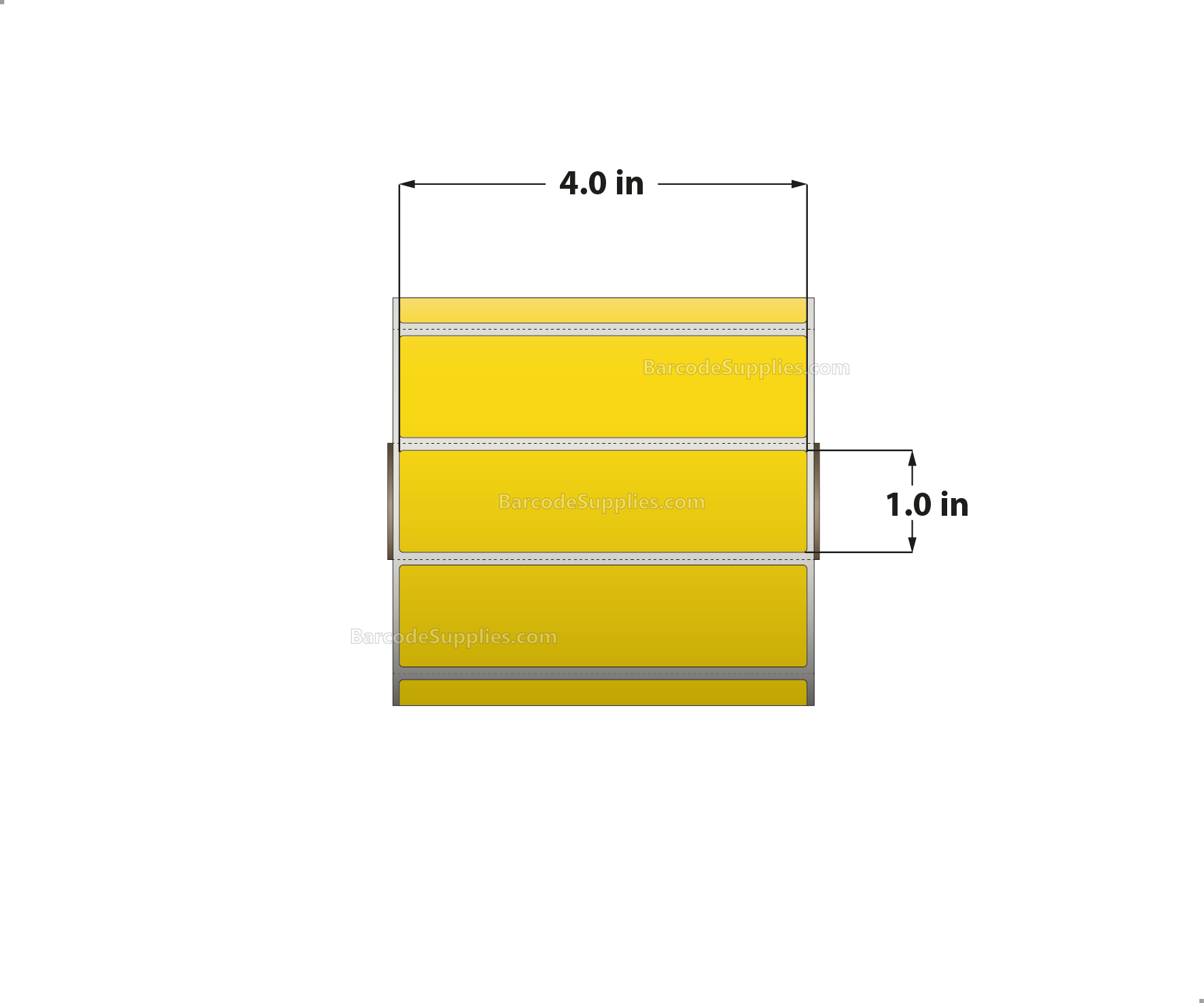 4 x 1 Direct Thermal Yellow Labels With Acrylic Adhesive - Perforated - 1375 Labels Per Roll - Carton Of 12 Rolls - 16500 Labels Total - MPN: RD-4-1-1375-YL