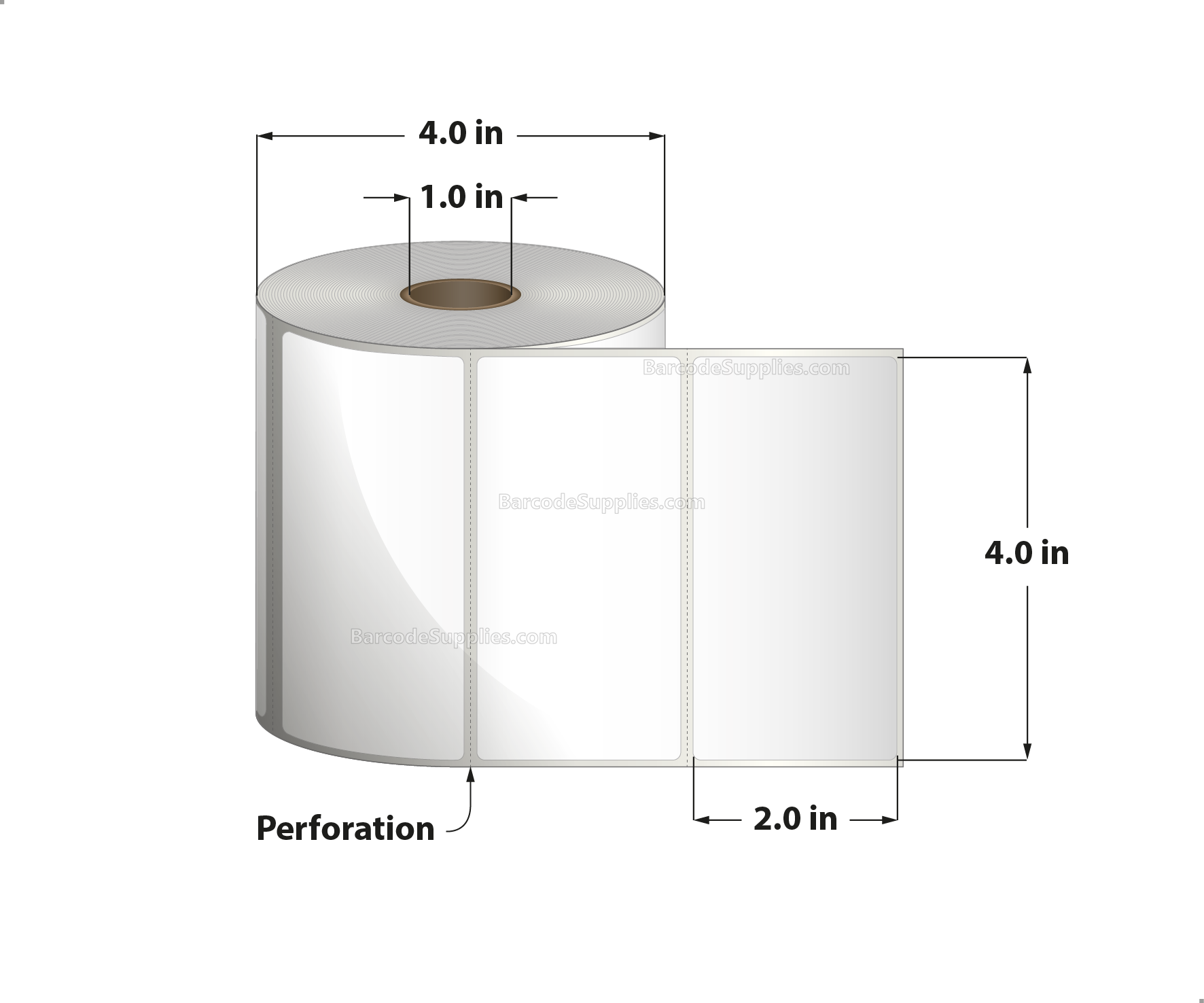 4 x 2 Thermal Transfer White Labels With Permanent Acrylic Adhesive - Perforated - 730 Labels Per Roll - Carton Of 4 Rolls - 2920 Labels Total - MPN: TH42-14PTT